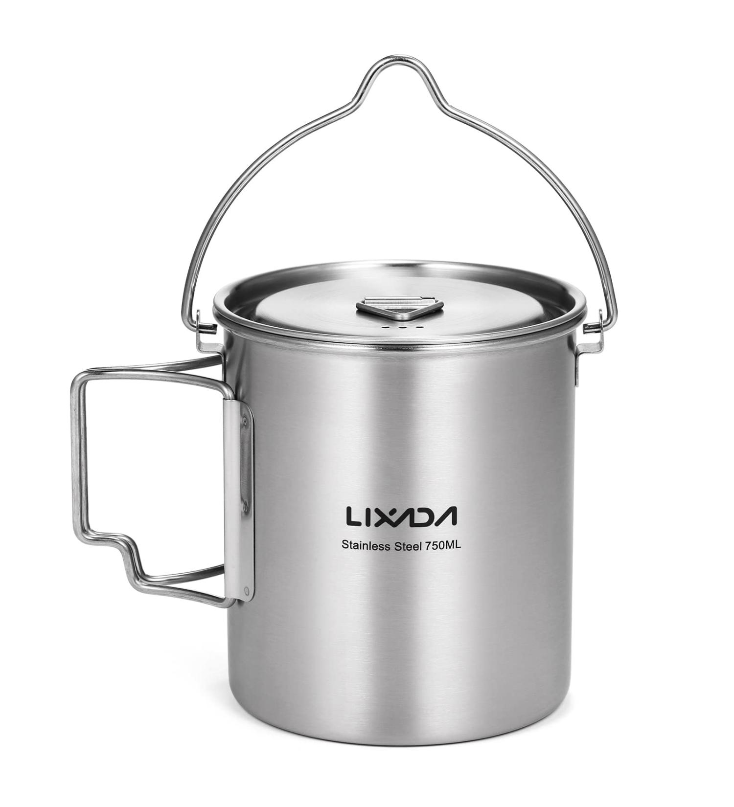 Lixada 750ml Stainless Steel Camping Cup Pot with Foldable Handles and Lid - Ideal for Outdoor Camping, Hiking, and Backpacking - Buy Online on GoSupps.com
