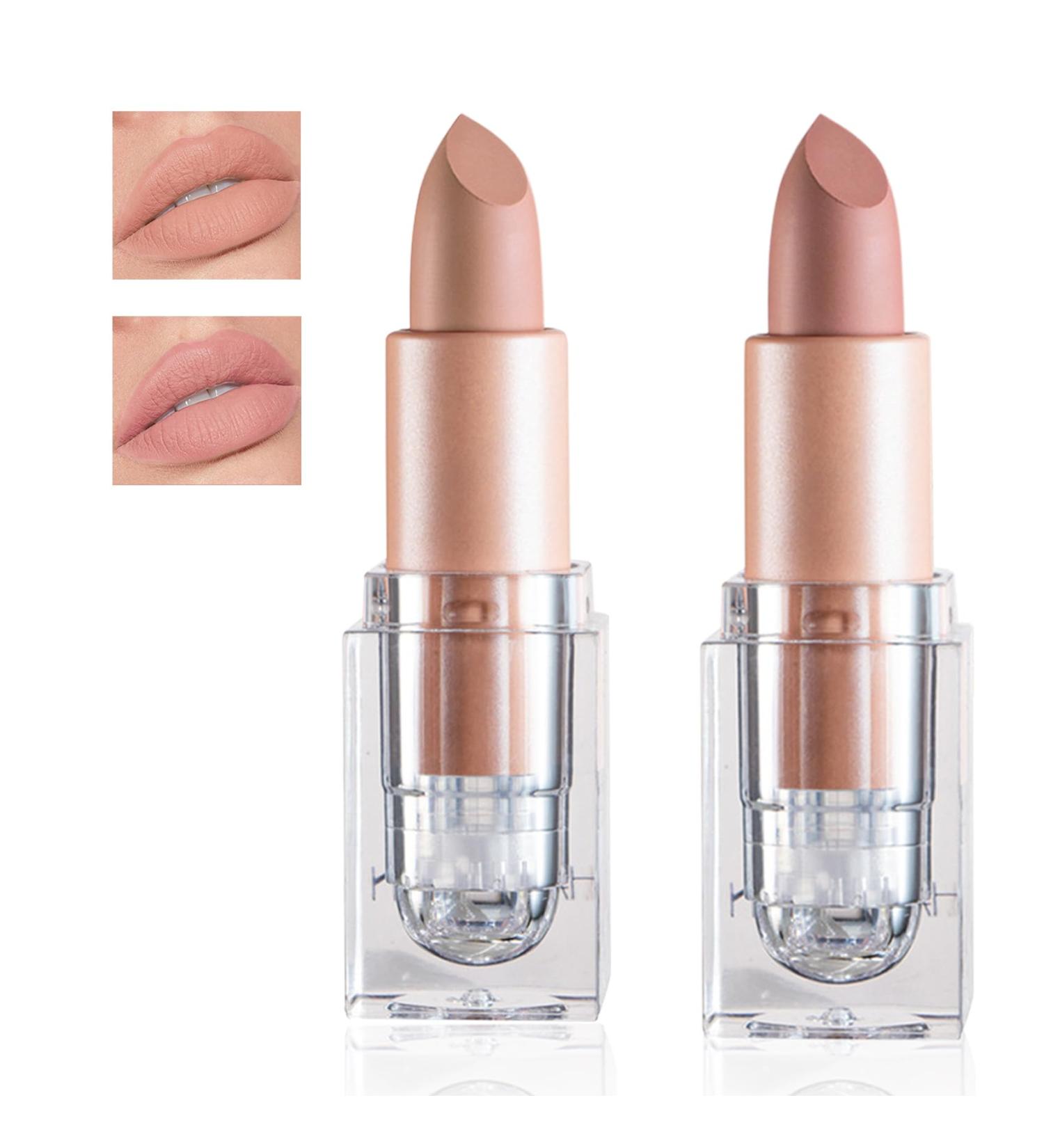 AWCCXMYM Nude Lipstick Matte - Waterproof Long-Lasting Lip Stain Set | 24-Hour Translucent Glossy Finish - #607 White Peach & #609 Flesh Pink - Buy Online on GoSupps.com