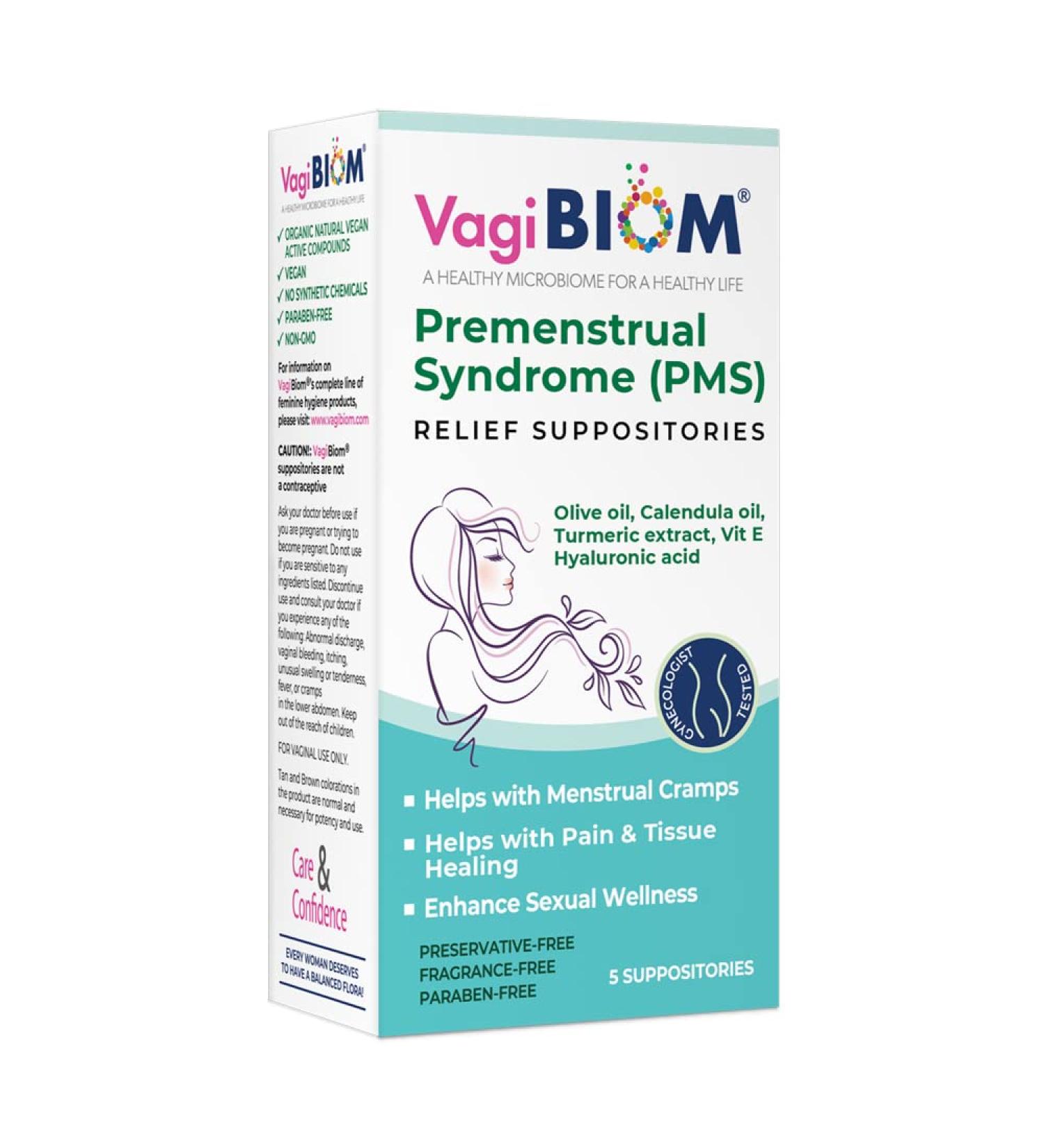 VagiBiom Menstrual Relief Suppositories (5 Count) | Calendula Oil, Cocoa Butter, Turmeric | Supports Cramp Relief, Mood Balance, Tissue Healing | USA Made, Vegan - Buy Online on GoSupps.com