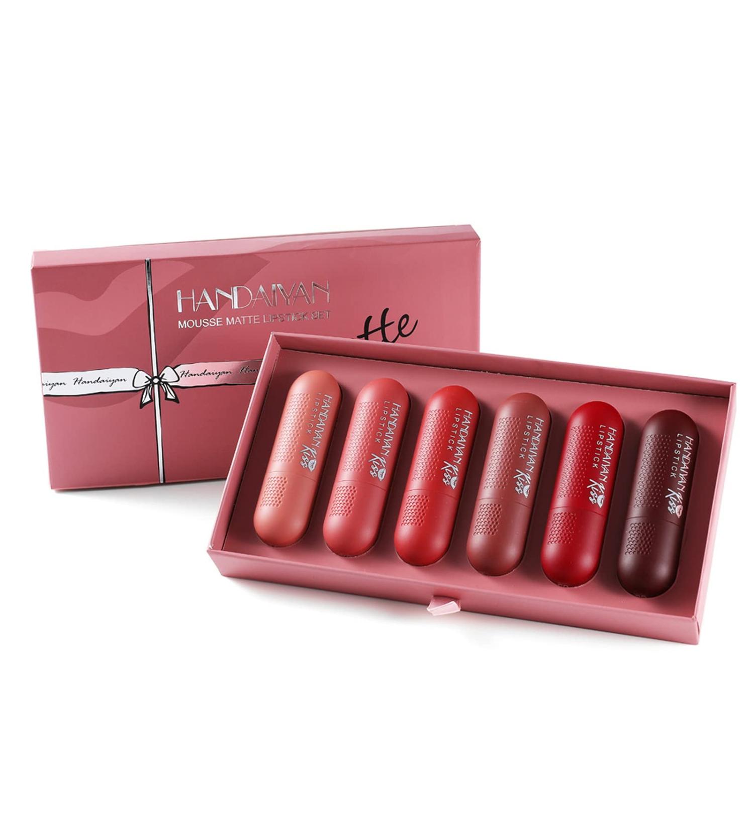 Buy 6 Colors Matte Lipstick Set - Durable Moisturizing Waterproof Lip Gloss for Women | Non-Stick Red Velvet Tint | Perfect Makeup Gift - Buy Online on GoSupps.com