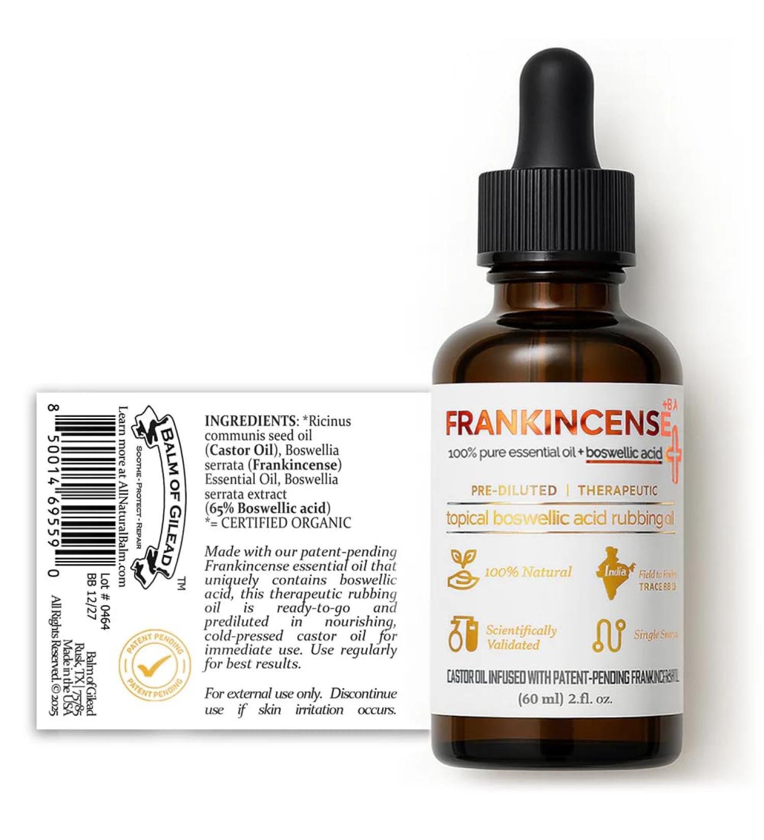 BALM OF GILEAD Frankincense + Topical Boswellic Acid Rubbing Oil Pre-Diluted in Organic Castor Oil & Ready to Use 2 fl oz Rubbing Oil 2 Fl Oz (Pack of 1)