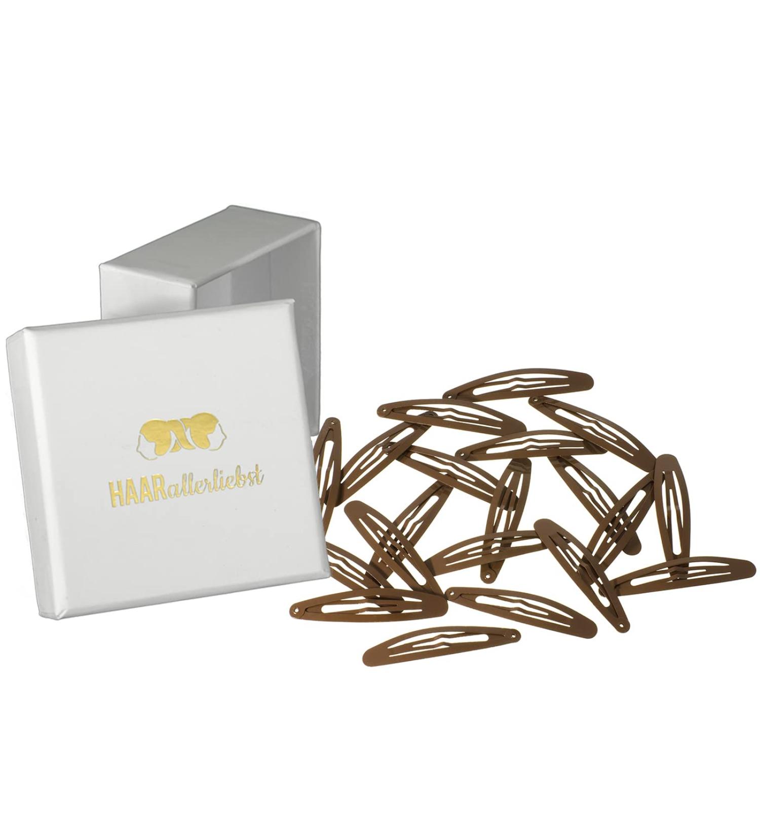 HAARallerliebst Oval Hair Clips - 20 Brown Clips (6 cm) with White Storage Box | Perfect for International Shipping - Buy Online on GoSupps.com