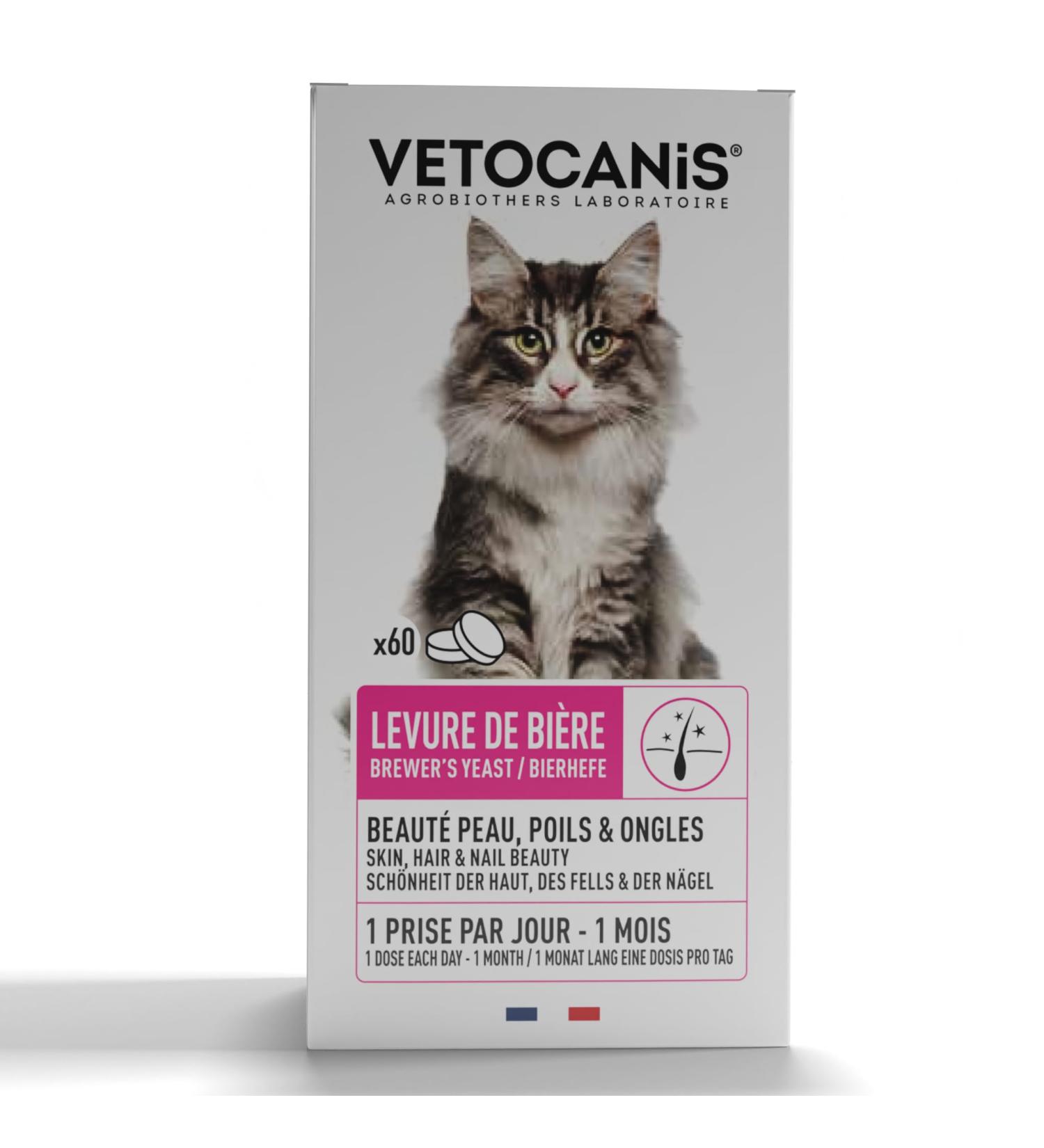 Vetocanis - Brewer's Yeast for Cats - Beauty of the Coat - Hygiene and Health of the Cat - Promotes Immunity and Strengthens the Cat's Claws - Natural Product - Box of 60 tablets - Buy Online on GoSupps.com