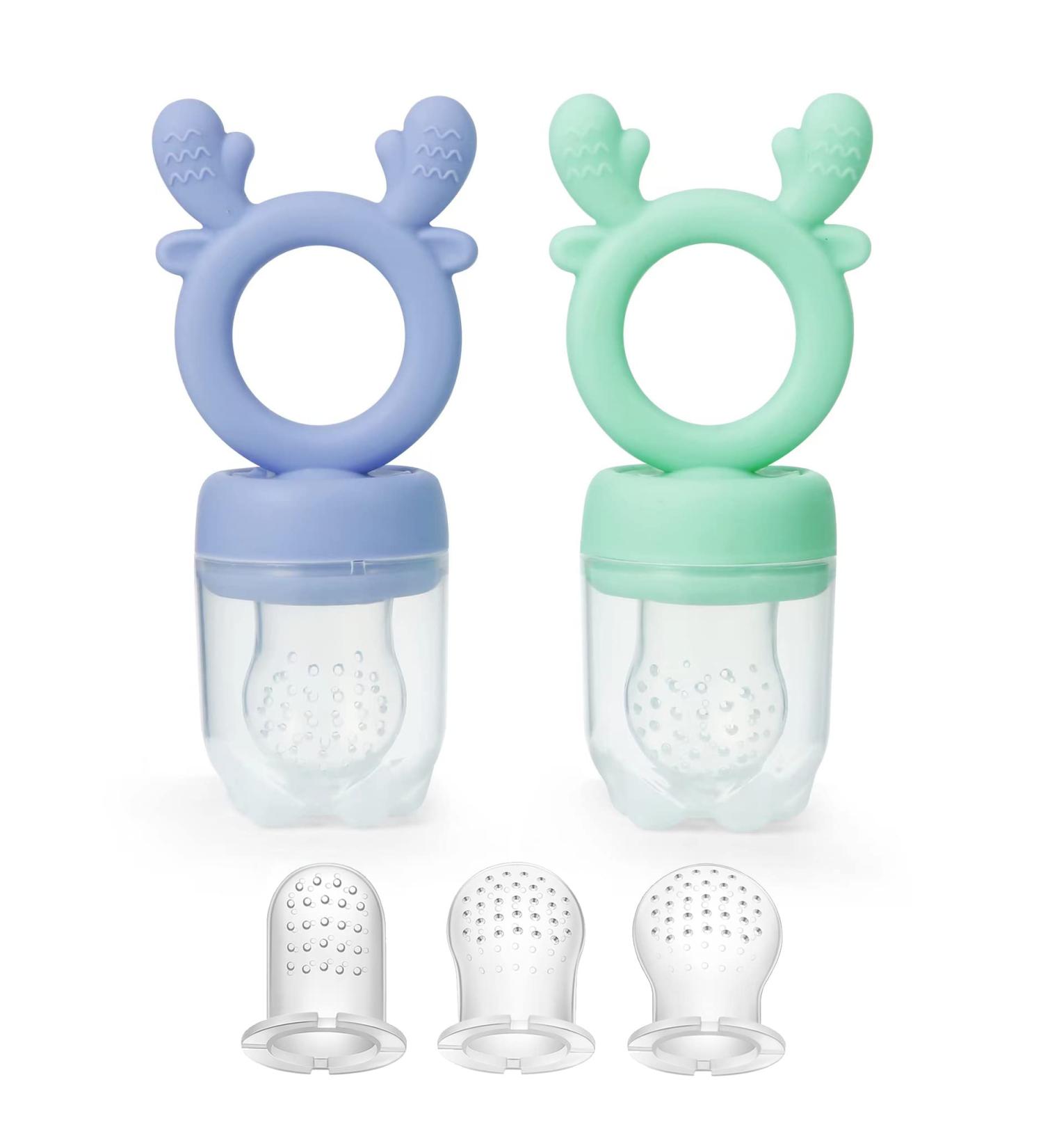 PandaEar 2 Pack Silicone Baby Fruit Feeder | Teething Relief & Baby Food Pacifier with 3 Size Pouches - Buy Online on GoSupps.com