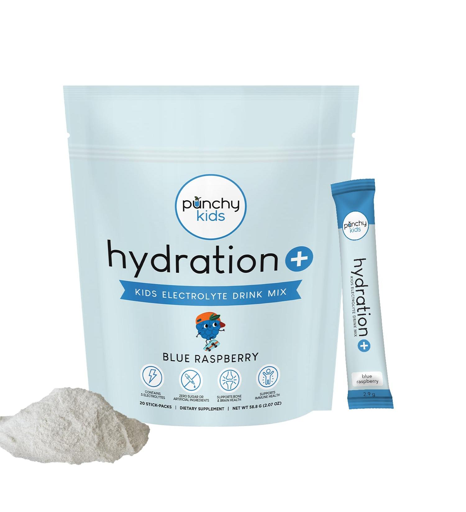 Hydration+ Electrolyte Drink Mix for Kids Sugar Free, Immune & Bone Support with Vitamin D, Zinc & K2 Blue Raspberry, 20 Stick Packs Blue Raspberry (20 Stick Packs) - Buy Online on GoSupps.com