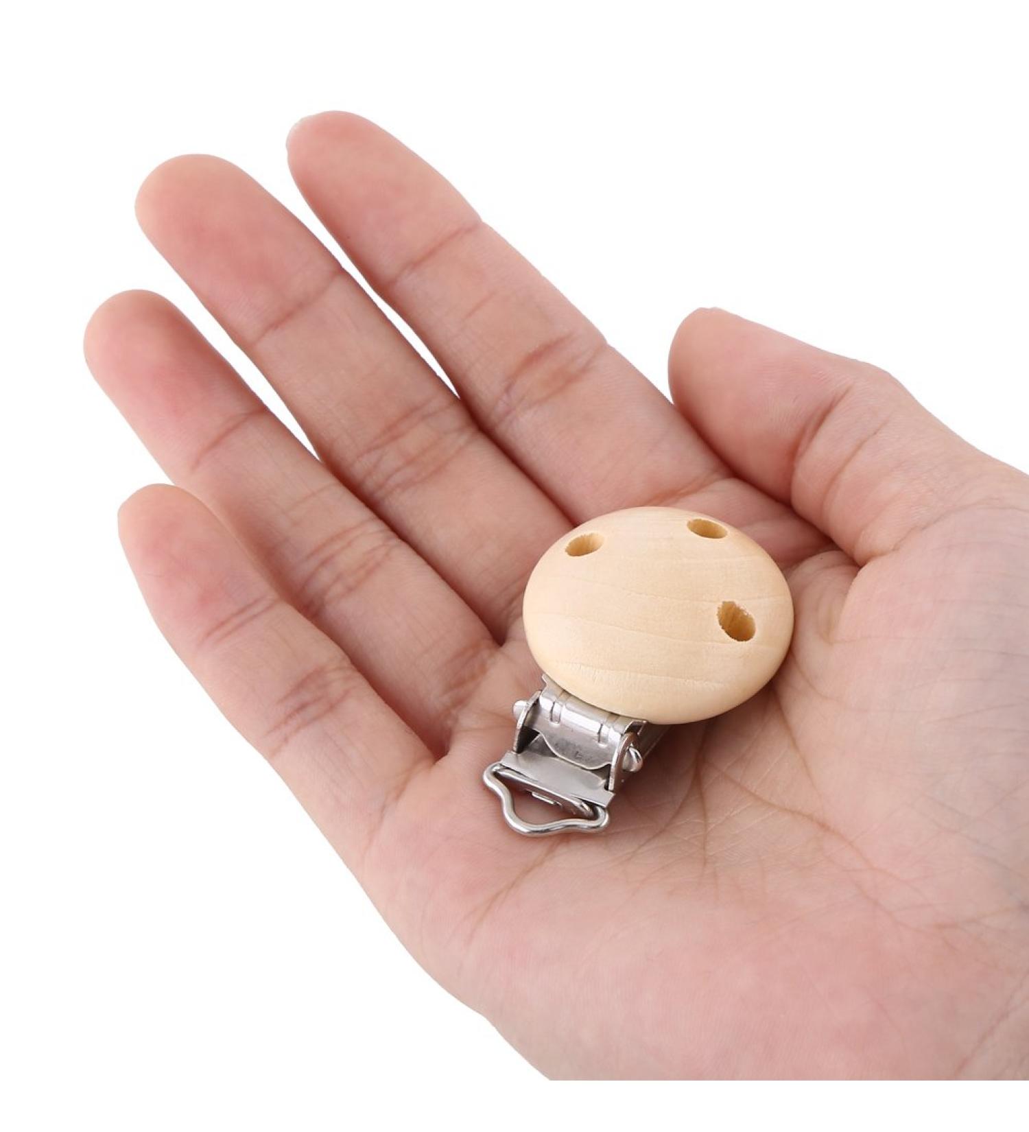 10Pcs Cute Round Wooden Baby Pacifier Clips - Natural Infant Nipple Clasps with 3 Holes | International Shipping - Buy Online on GoSupps.com