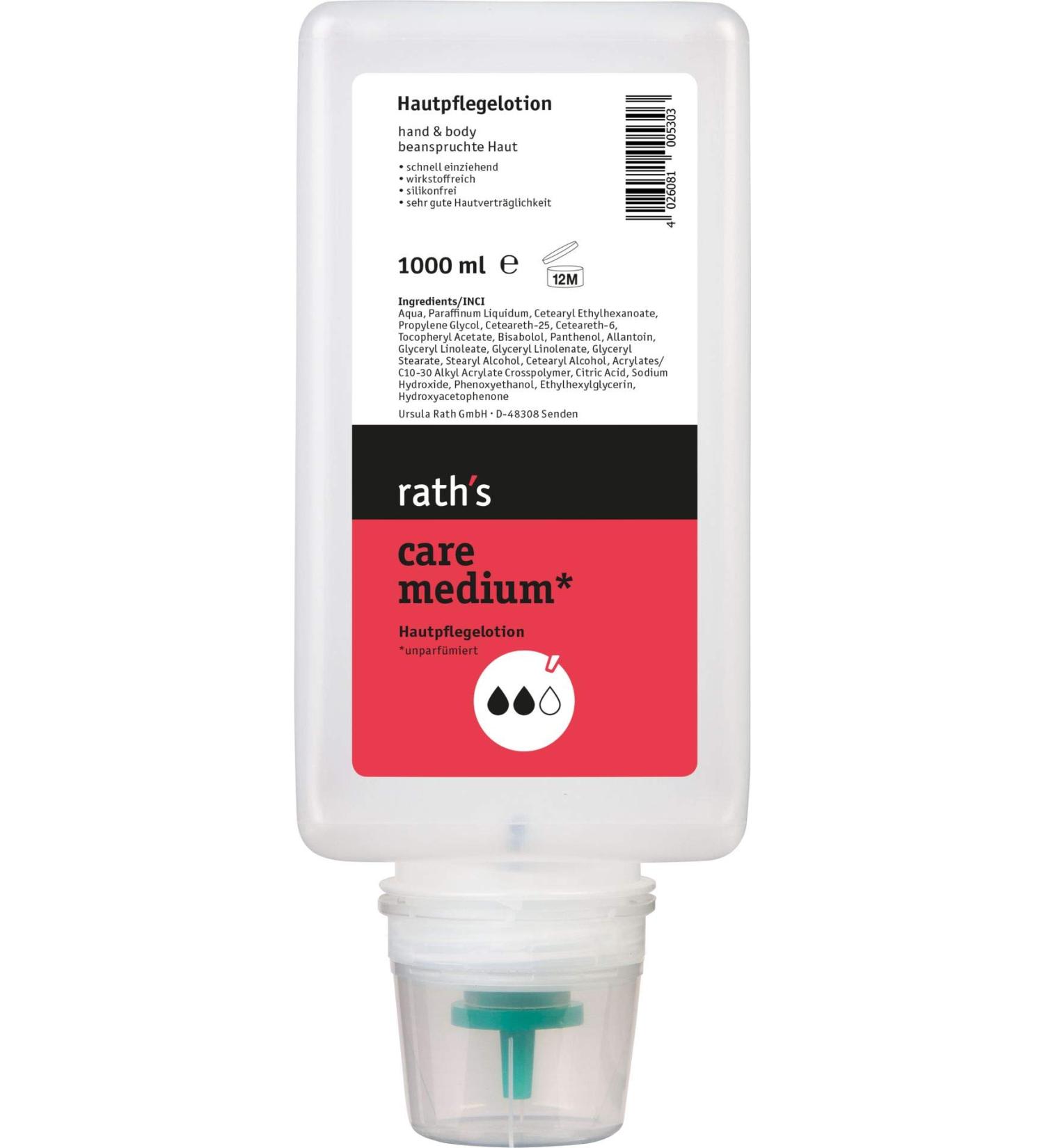 Rath's Care Medium - 1L Unpaved Care Lotion for Stressed Skin | Natural Active Ingredients Microplastic-Free - Buy Online on GoSupps.com