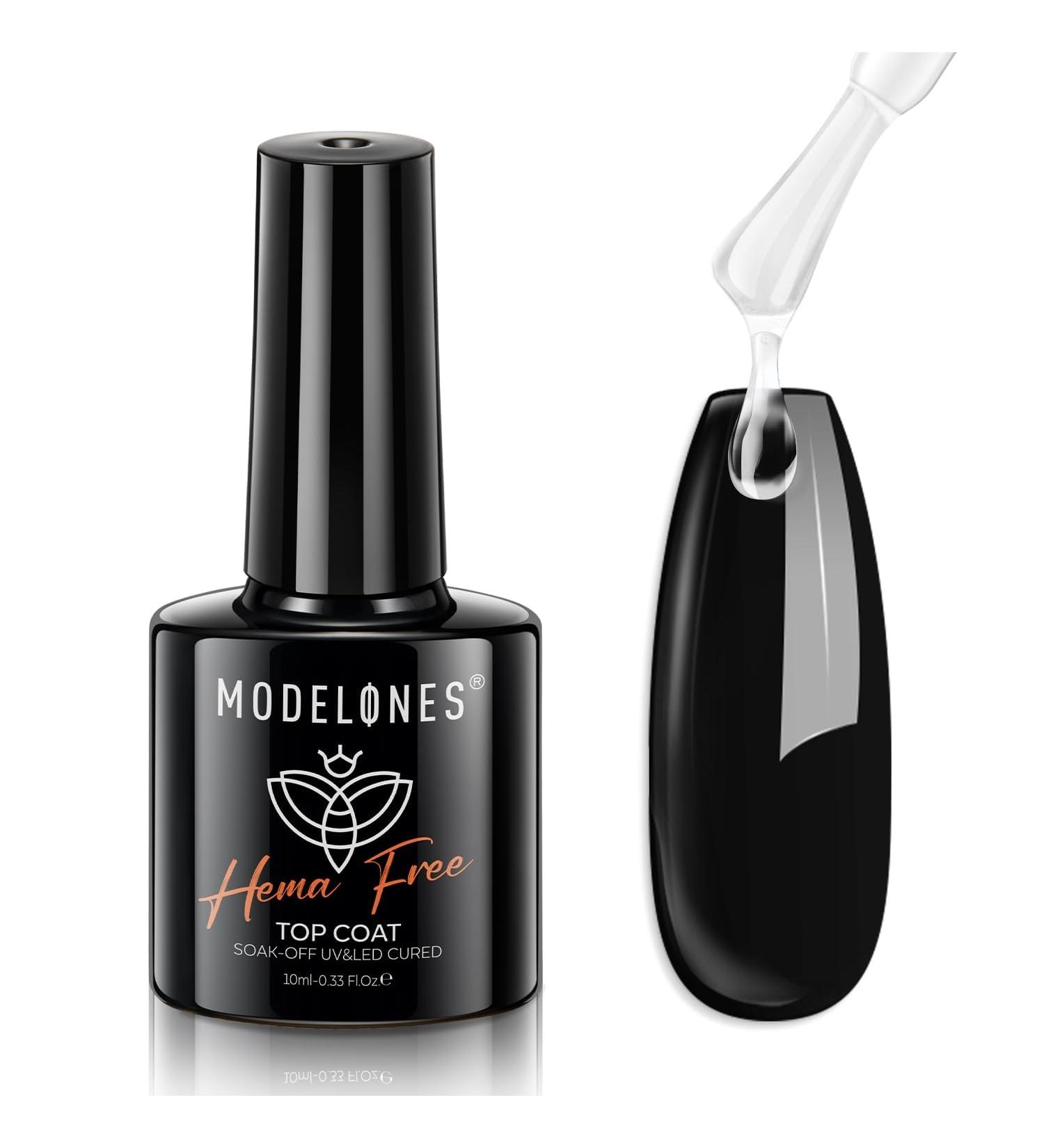 Modelones Hema-Free Gel Top Coat No Wipe Top Coat Gel Nail Polish Glossy Shine Long Lasting for Gel Polish Nails Protect Soak Off Home Salon Manicure U V/LED Needed - Buy Online on GoSupps.com