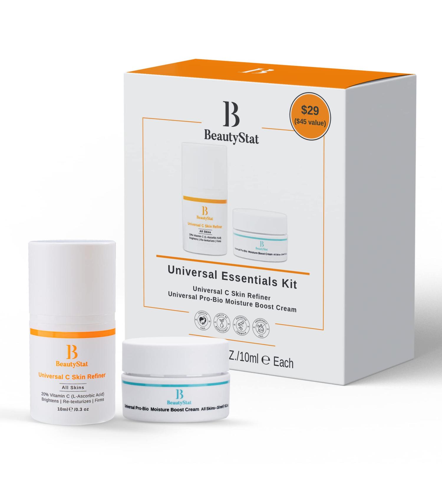 BeautyStat Universal Essentials Skincare Kit: Vitamin C Serum & Hyaluronic Acid Face Cream Travel Set - Buy Online on GoSupps.com