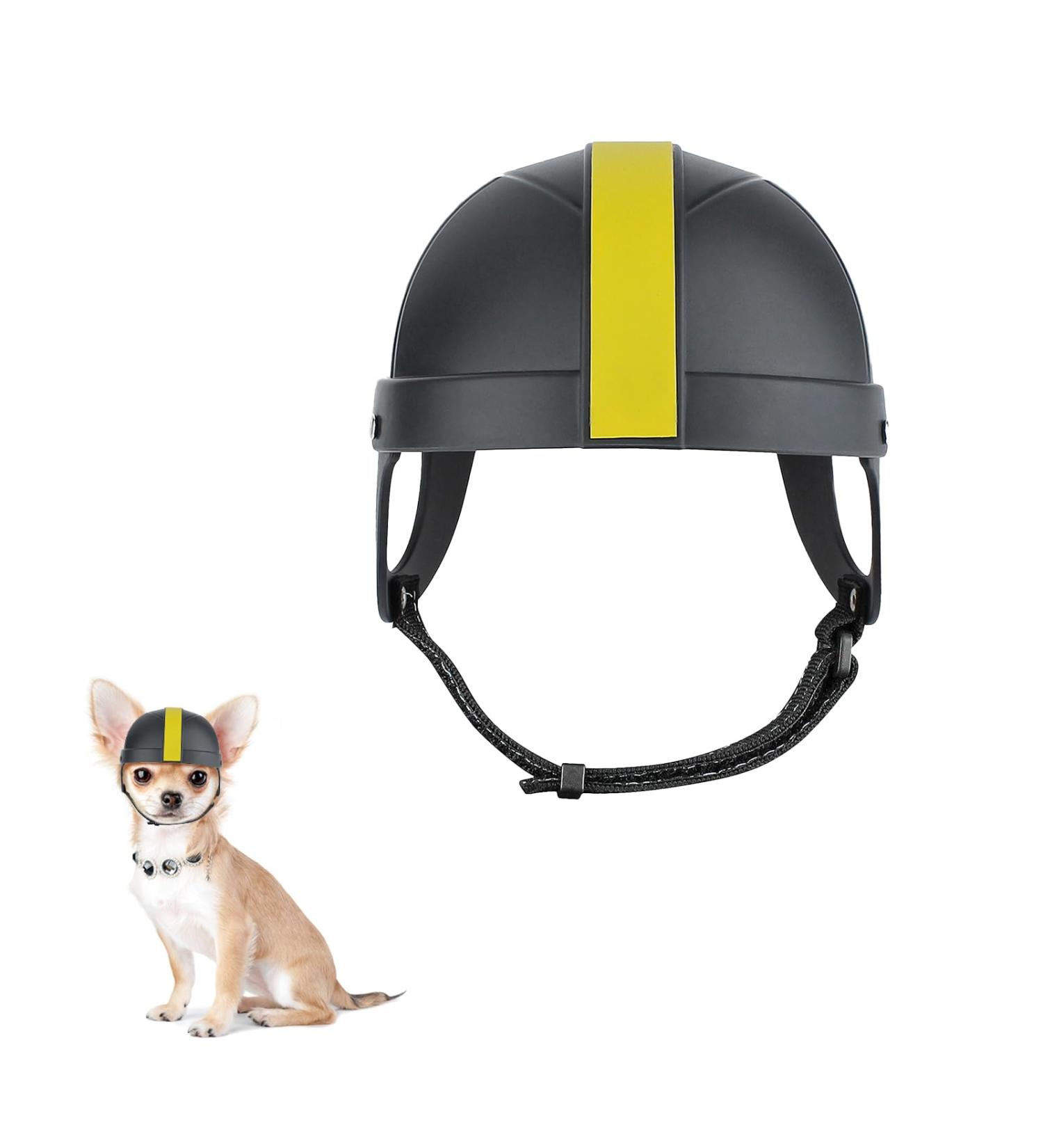 Premium Pet Motorcycle Helmet - Adjustable Dog & Cat Bike Cap with Ear Holes | Black & Yellow M - Buy Online on GoSupps.com