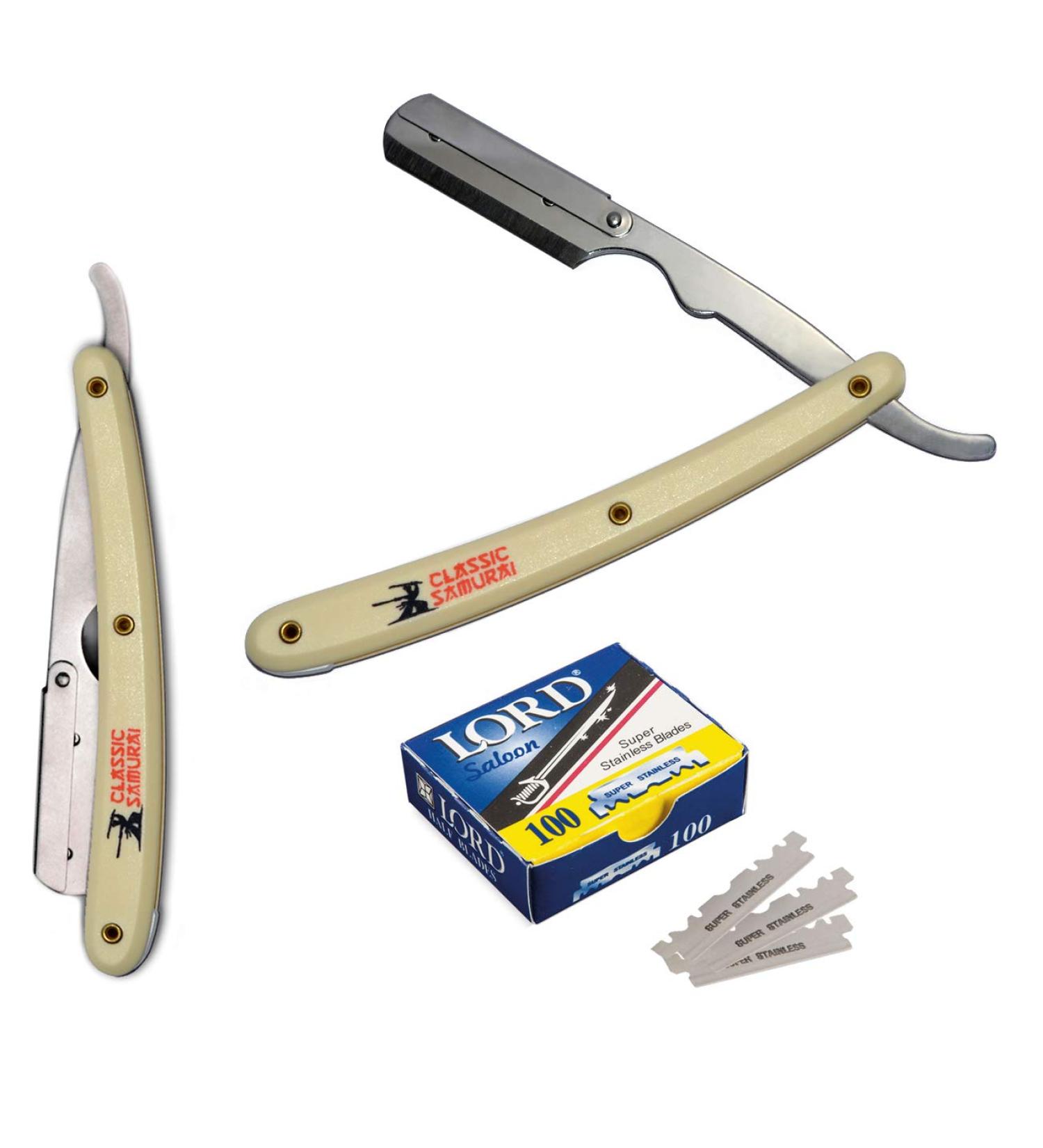 Premium Stainless Steel Cut Throat Straight Razor & Shaving Kit for Men - Includes 100 Lord Single Edge Blades - Shavette Manual Shaver - Buy Online on GoSupps.com