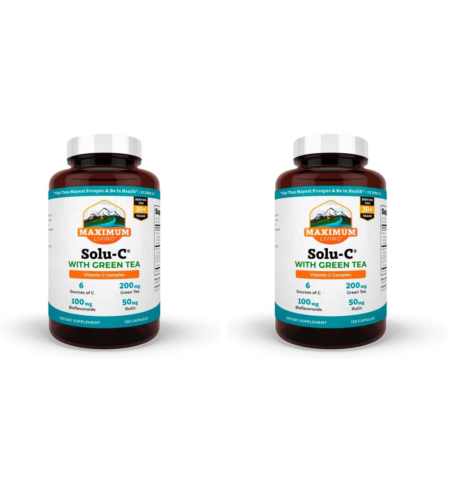 Maximum Living Solu-C with Green Tea - Vitamin C with Bioflavonoids and Rutin - Immune Support -120 Capsules Each - Pack of 2 - Buy Online on GoSupps.com
