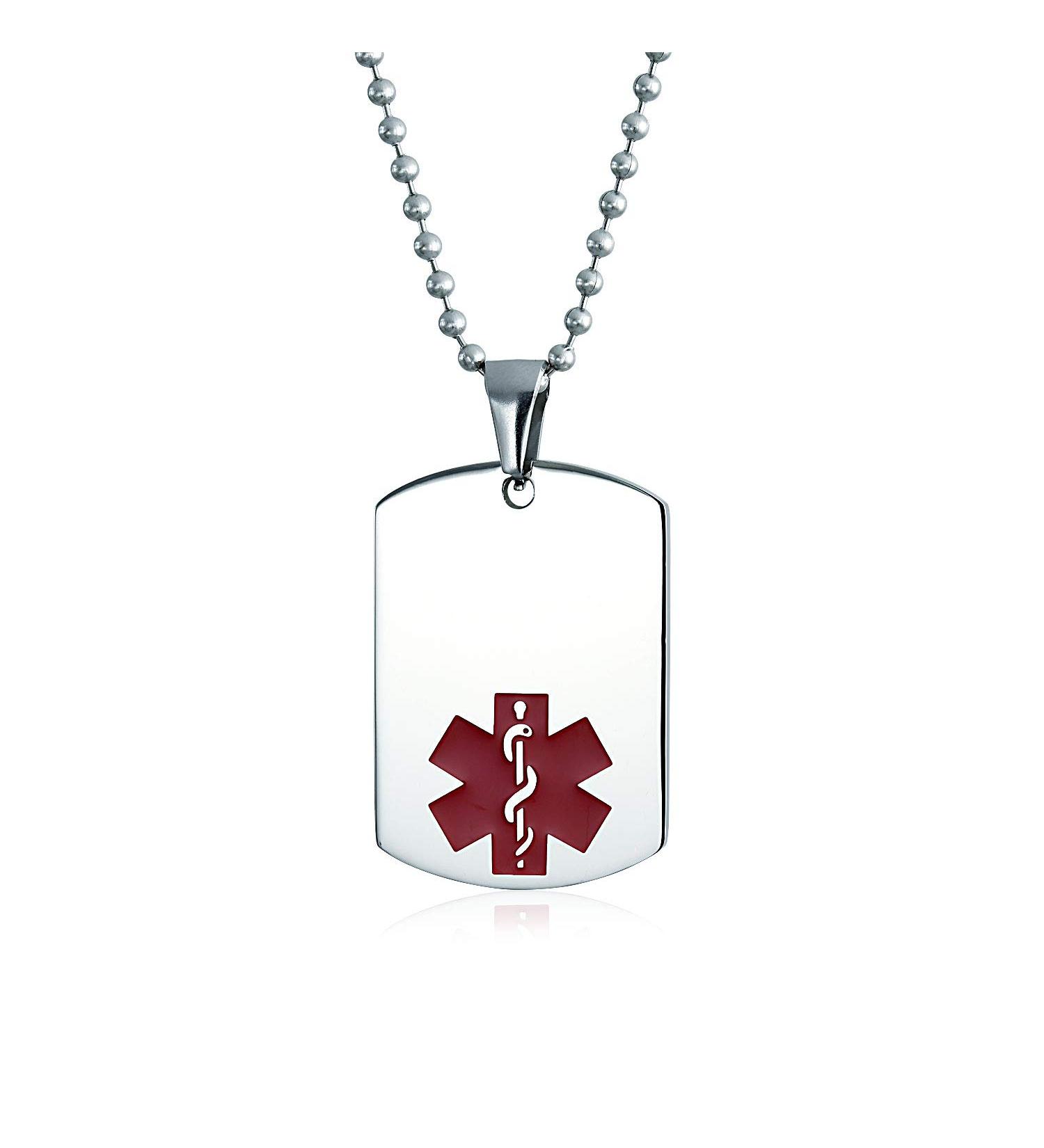 Bling Jewelry Unisex Customizable Medical ID Dog Tag Necklace - Personalized Steel Pendant for Addison's Disease - 20 Inch Chain in SM MED LG - Buy Online on GoSupps.com