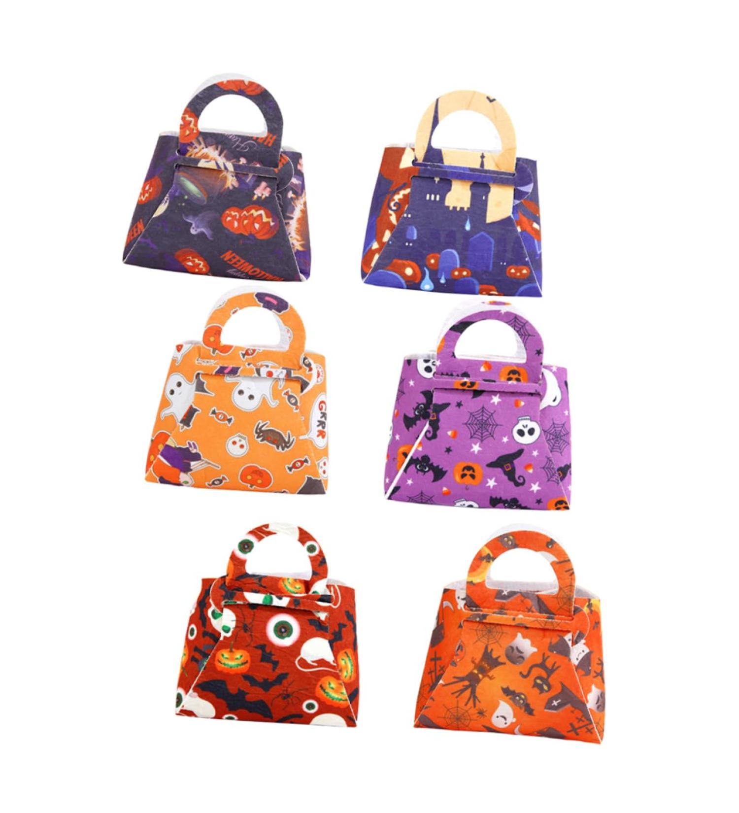 ifundom 6pcs Handbags Halloween Treat Bag Goodie Handles Trick-or-treat for Non Pouches Handle Reusable - Buy Online on GoSupps.com