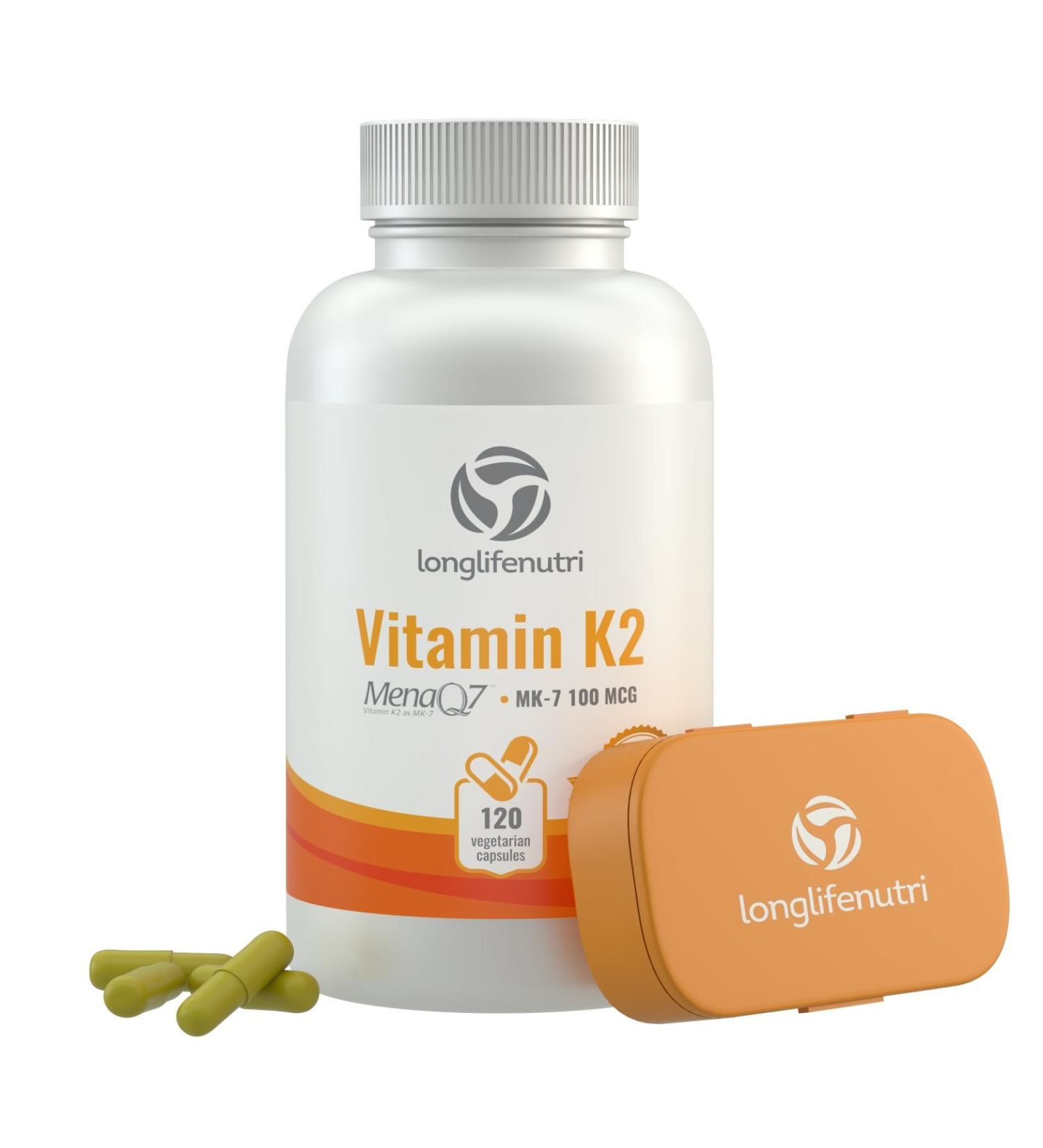 Vitamin K2 MK7 100mcg with MenaQ7, 120 Vegetarian Capsules | Heart and Bone Health Supplement with Natto Nattokinase | Cardiovascular Vitamins with Menaquinone 7 | Non-GMO K2 MK7 120 Count - Buy Online on GoSupps.com