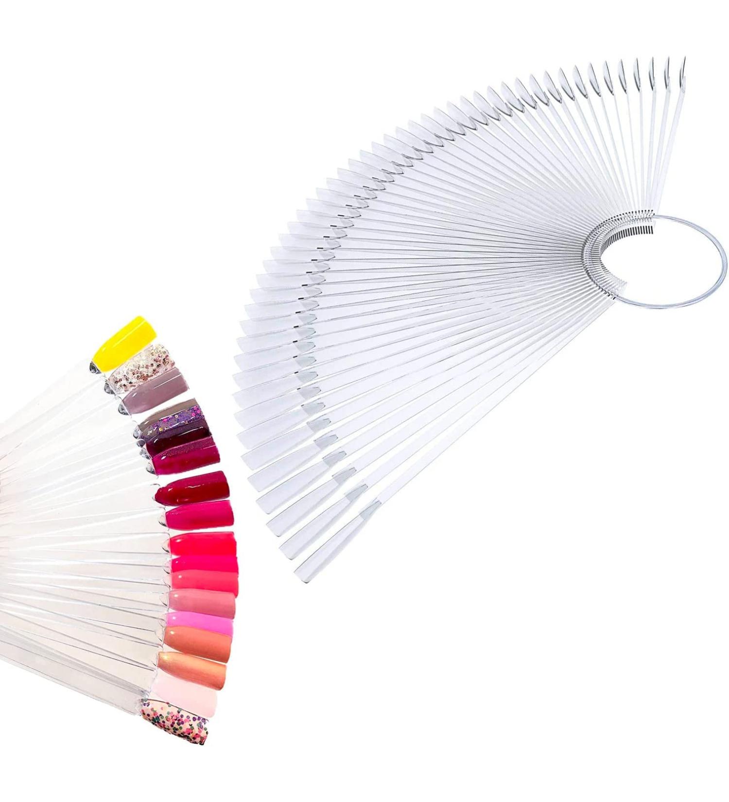 NeliNail Nail Art Tips Clear Nail Swatch Sticks And Nail Colour Display Fan-shaped Colour Clear Nail Polish Practice With A Metal Split Ring For Personal Use And Salon (50 Pcs)