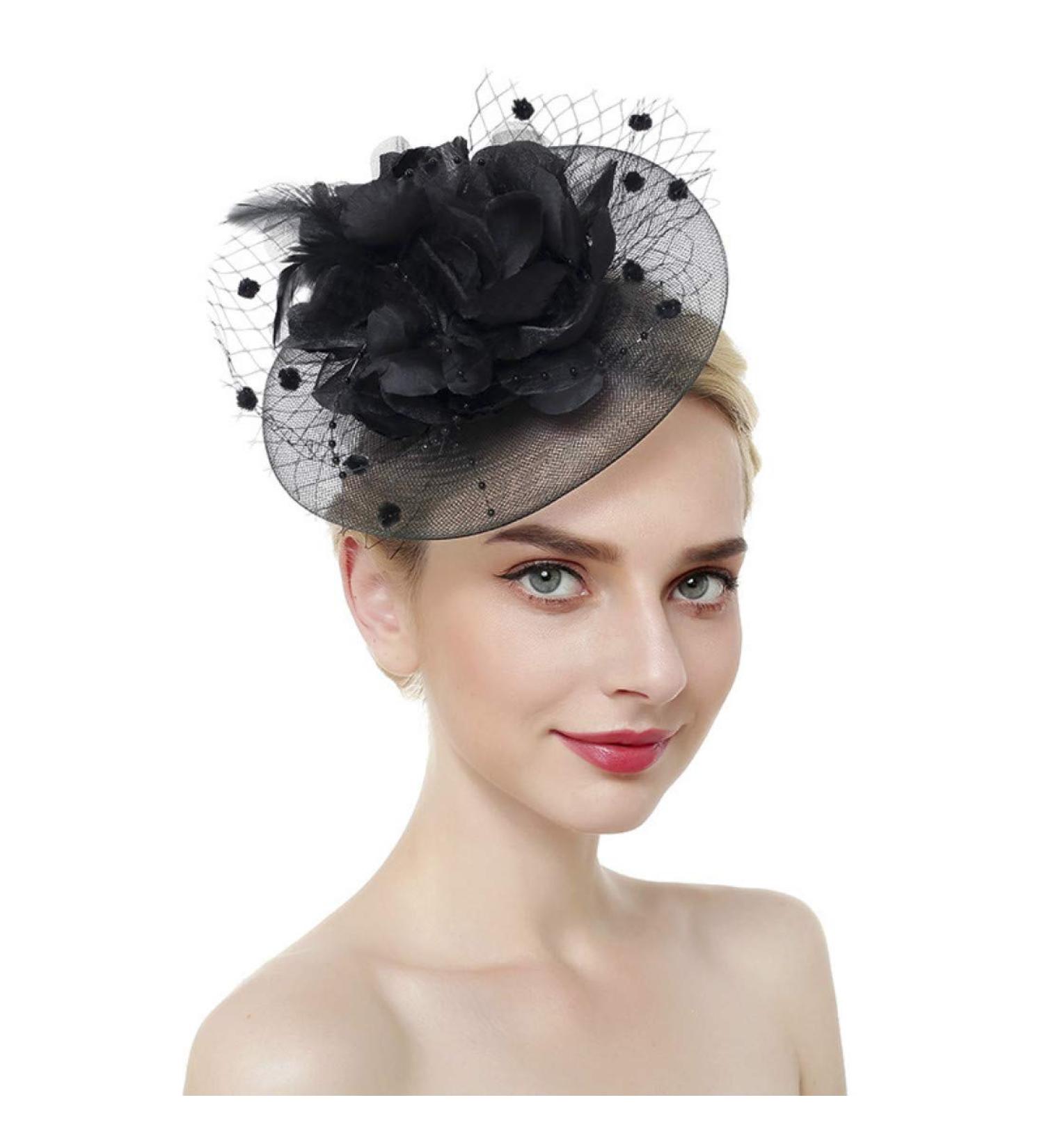 Fascinator Flower Mesh Ribbons Feathers Headpiece | Bridal Hair Clip & Tea Party Hat for Women - Buy Online on GoSupps.com