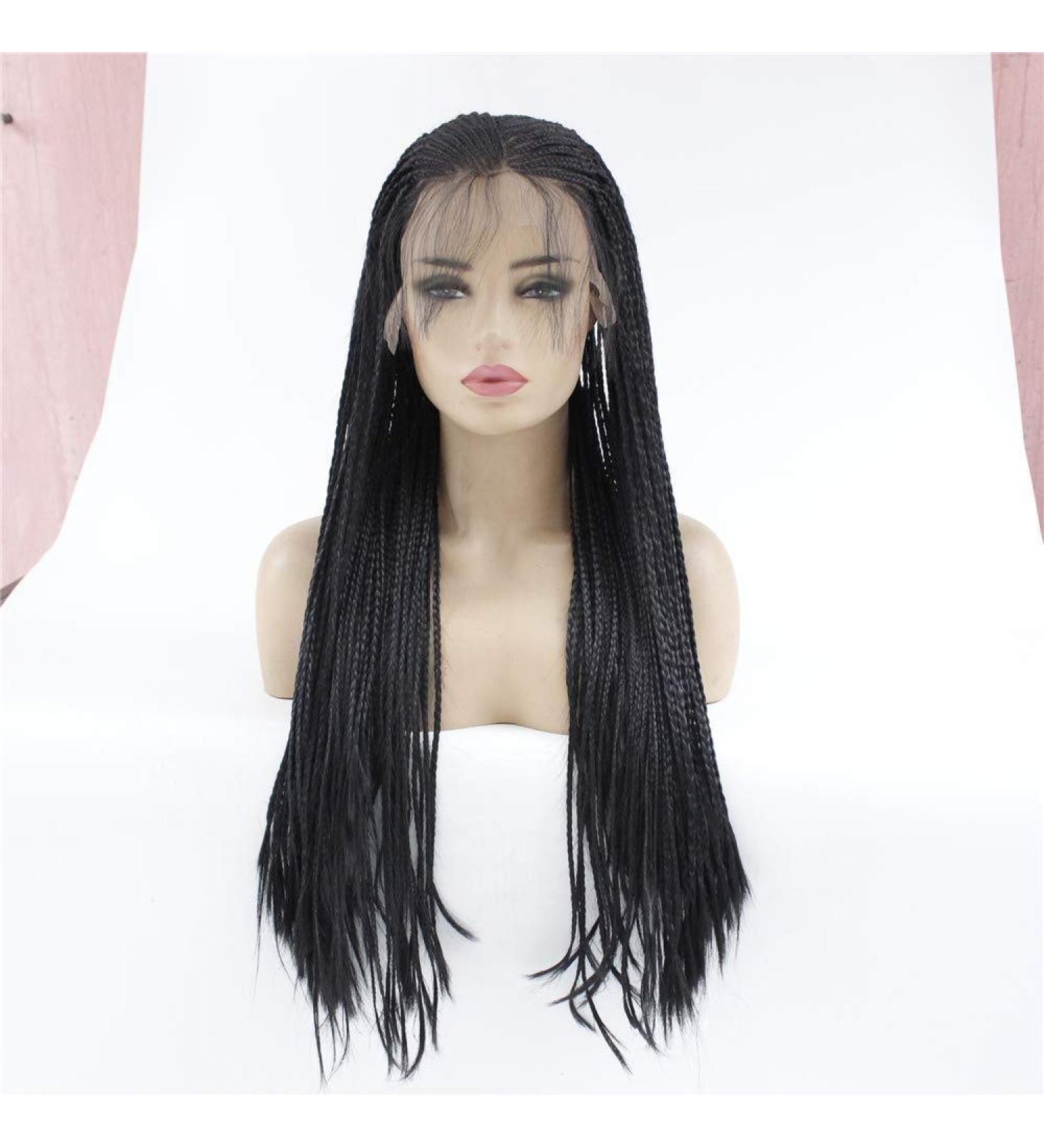 Buy Black Three-Small Braid Wig | High-Temperature Silk Front Lace | Large Size Chemical Fiber Wig | International Shipping Available - Buy Online on GoSupps.com