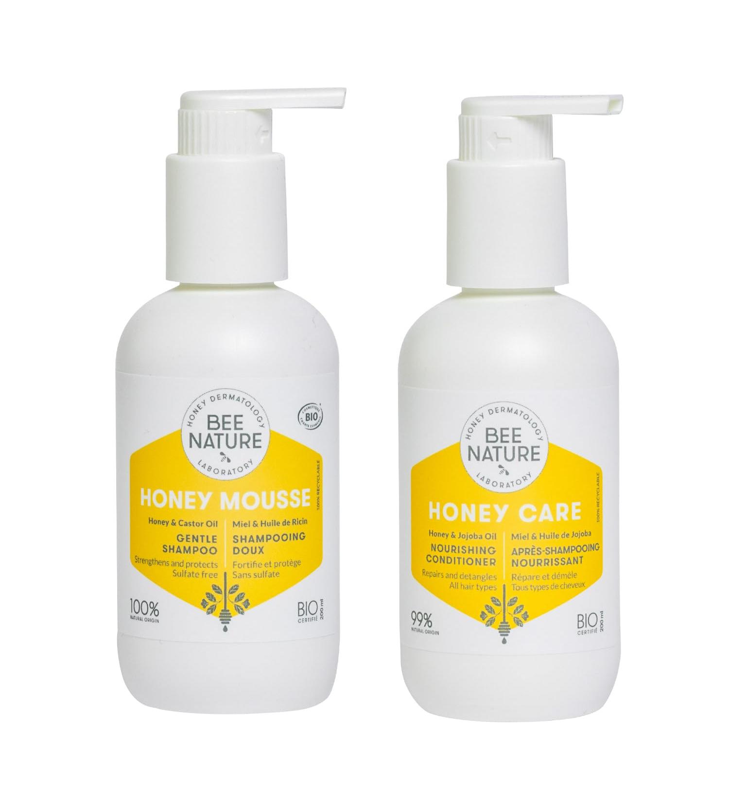 Bee Nature Organic Honey & Castor Oil Shampoo and Conditioner Set - SLS Free, Anti-Dandruff, Moisturizing, Nourishing - Ideal for Dry, Curly, Damaged Hair - 200ml Each - Buy Online on GoSupps.com