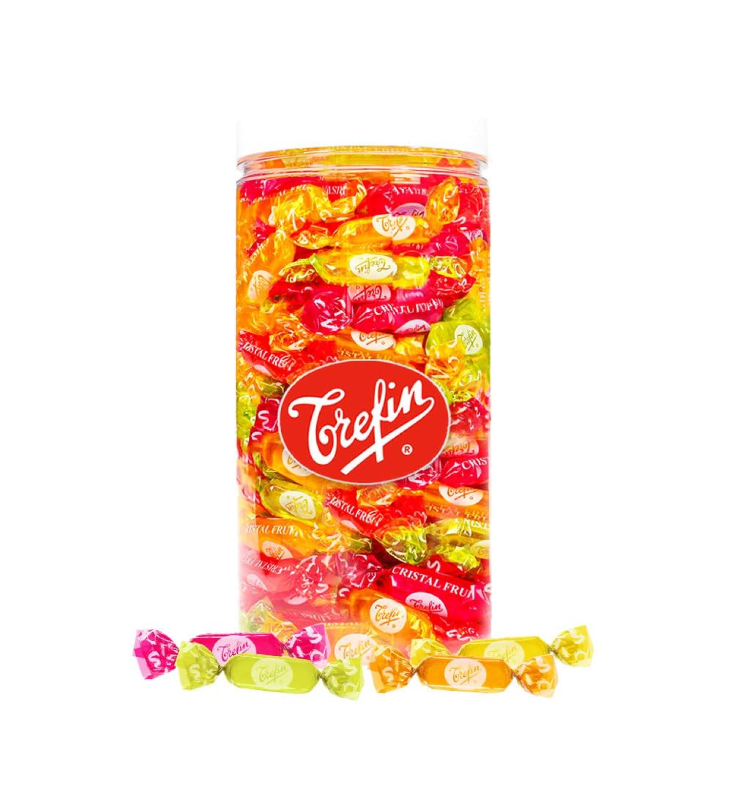 Vandeca Trefin Cristal fruit - nostalgic hard candy - candy mix with fruit flavors - raspberry lemon/lime peach and mango - in a reusable jar - 900g