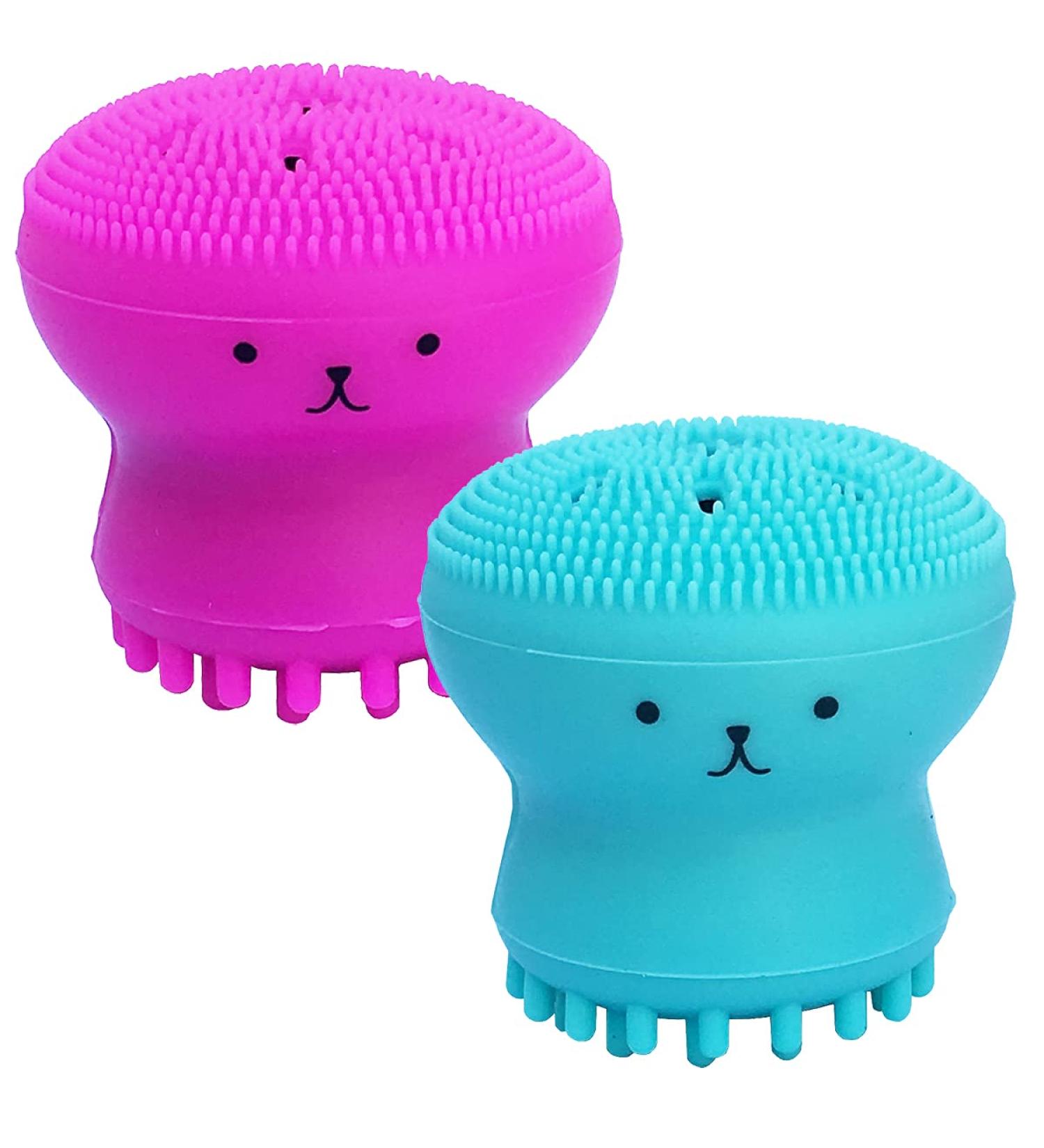 Duruan Silicone Facial Cleansing Brush + Massager - Octopus Shape, Deep Cleaning & Exfoliating Skin Massage (Blue+Red, 2Pcs) - Buy Online on GoSupps.com