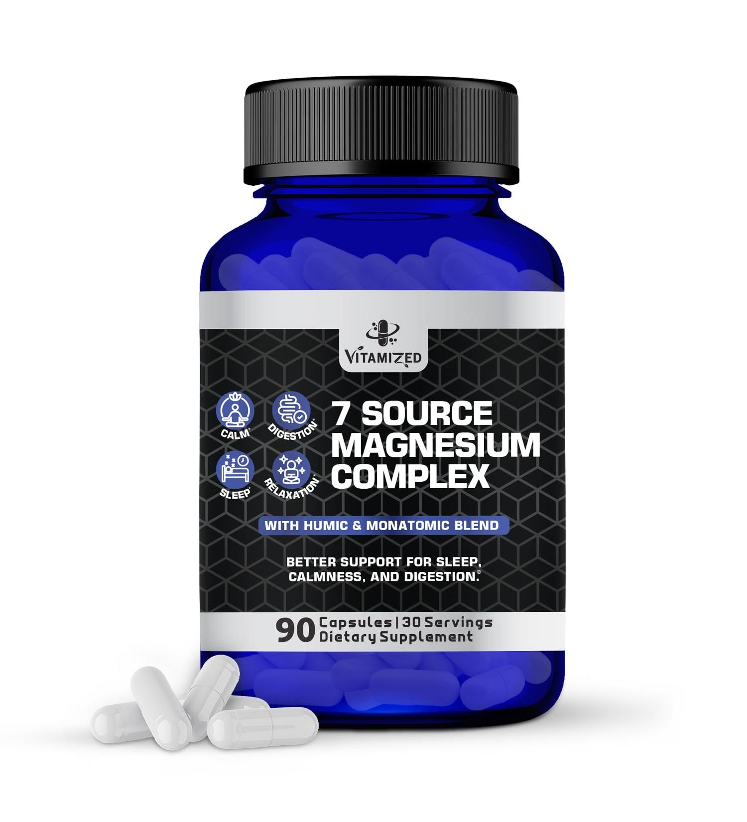Magnesium Complex for Sleep Relaxation Digestion & Calm Magnesium Glycinate Citrate Bisglycinate Carbonate Malate Orotate Taurate + Humic/Fulvic for High Absorption - 90 ct. - Buy Online on GoSupps.com