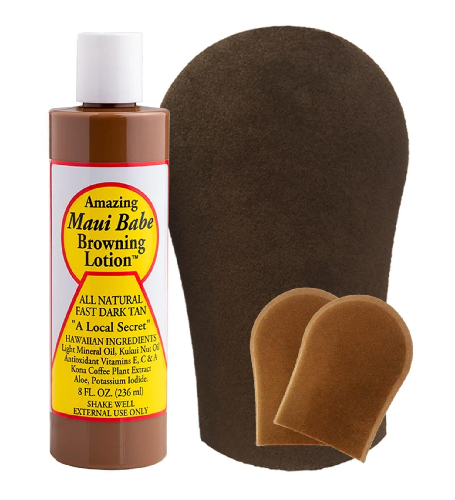 Hawaiian Dark Tanning Kit: Maui Babe Browning Lotion 8oz with Tanning Mitts - Sun Tan Lotion for Outdoor Tanning - 8 Fl Oz - Buy Online on GoSupps.com