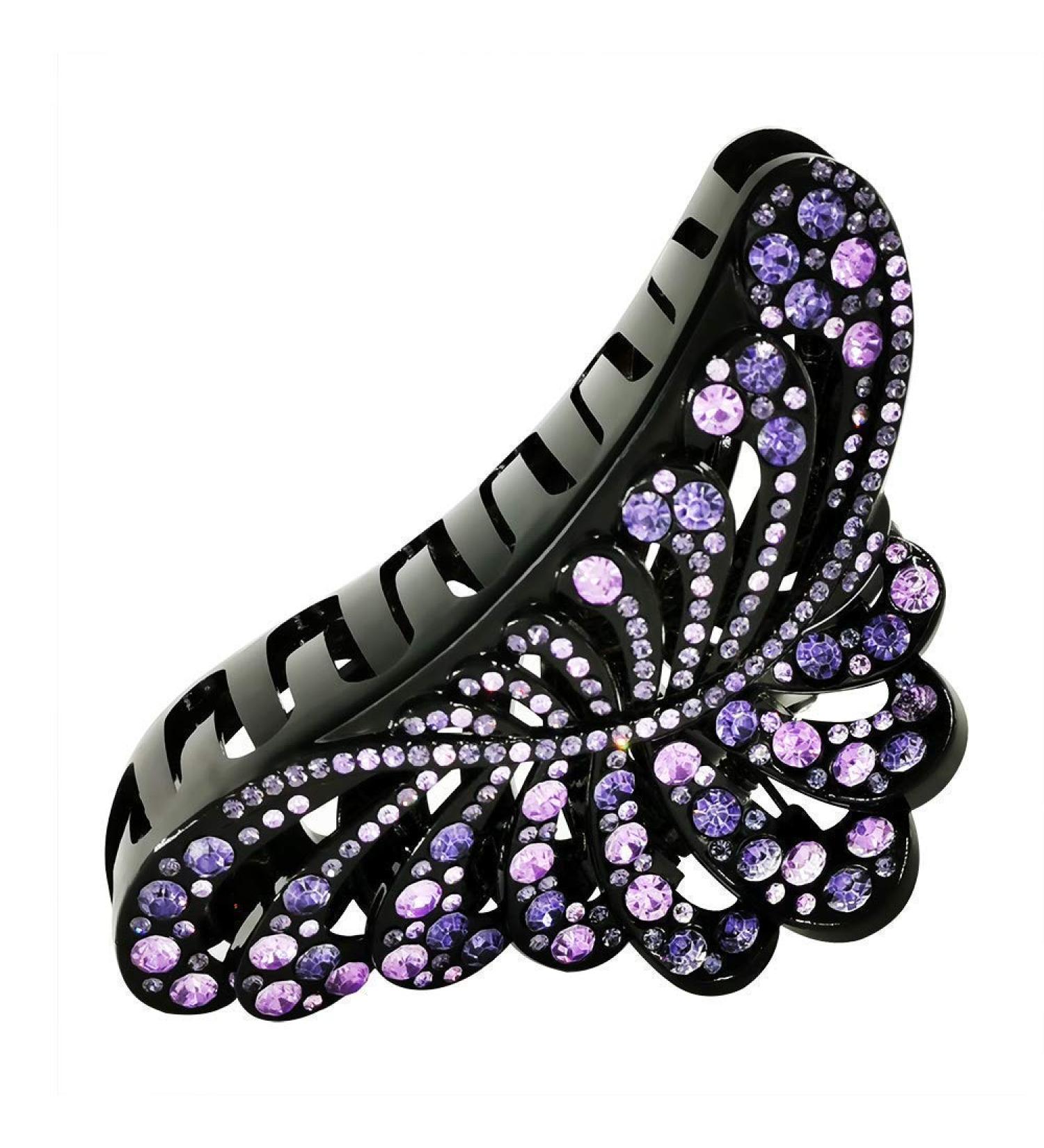 ARFINNE Purple Rhinestone Big Hair Claw Clip - 5 Inch Extra Large Black Jumbo Jaw Clip for Thick and Long Hair - Strong Hold Leaf Design - Buy Online on GoSupps.com