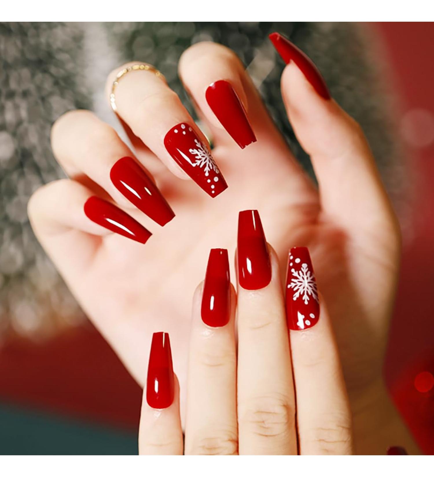 Brishow Christmas Nails | 24 Red Long Press-On Snow Nails for Women & Girls - Buy Online on GoSupps.com