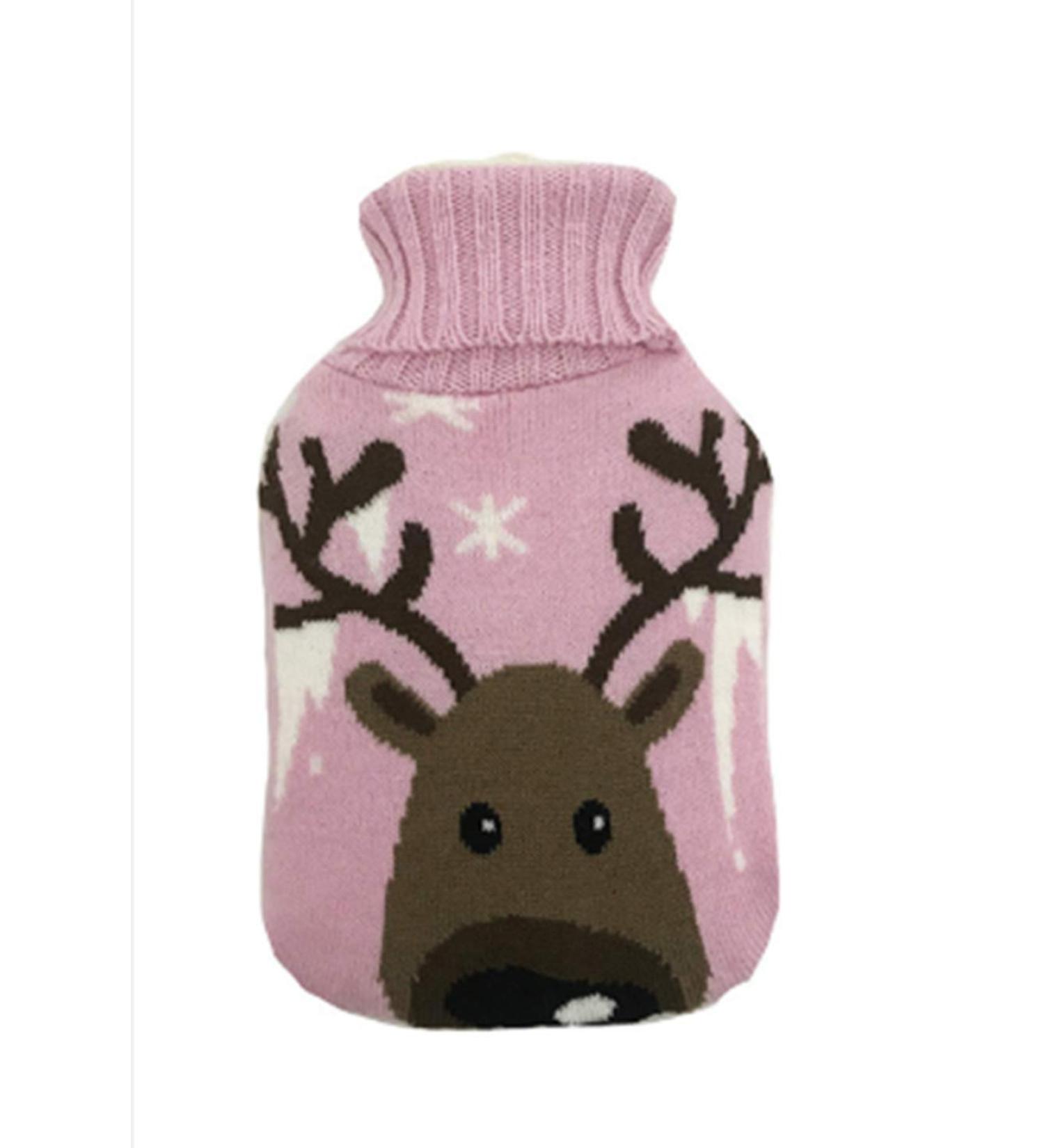 Premium Classic Rubber Hot Water Bottle with Cartoon Pink-Brown Deer Cover - 0.5L | International Shipping Available - Buy Online on GoSupps.com