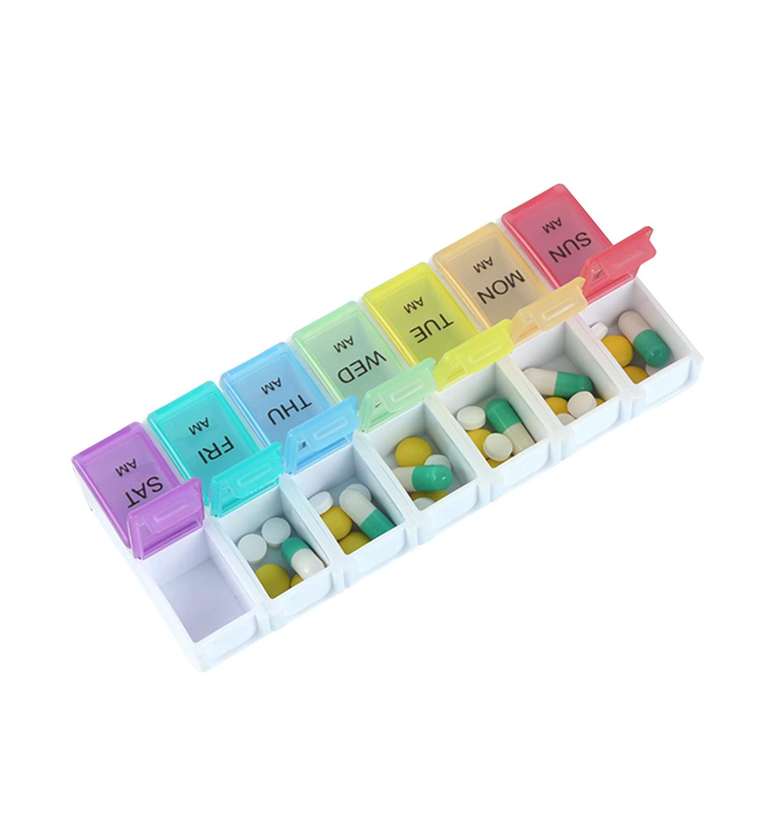 Portable Weekly Pill Dispenser & Organizer with Detachable Pill Box - 2 Times a Day Reminder for Vitamins/Fish Oil - Easy-to-Carry Pill Case - Buy Online on GoSupps.com