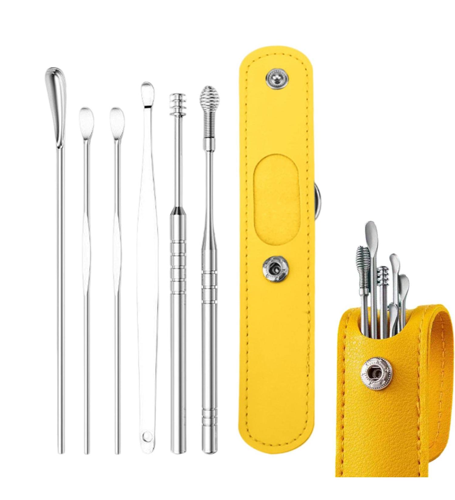 Ear Cleaning Tool | 6 in 1 Professional Ear Cleaner Kit with PU Storage Bag - Ear Wax Cleaner for Family Friends Adults and Kid Lambo Yellow - Buy Online on GoSupps.com