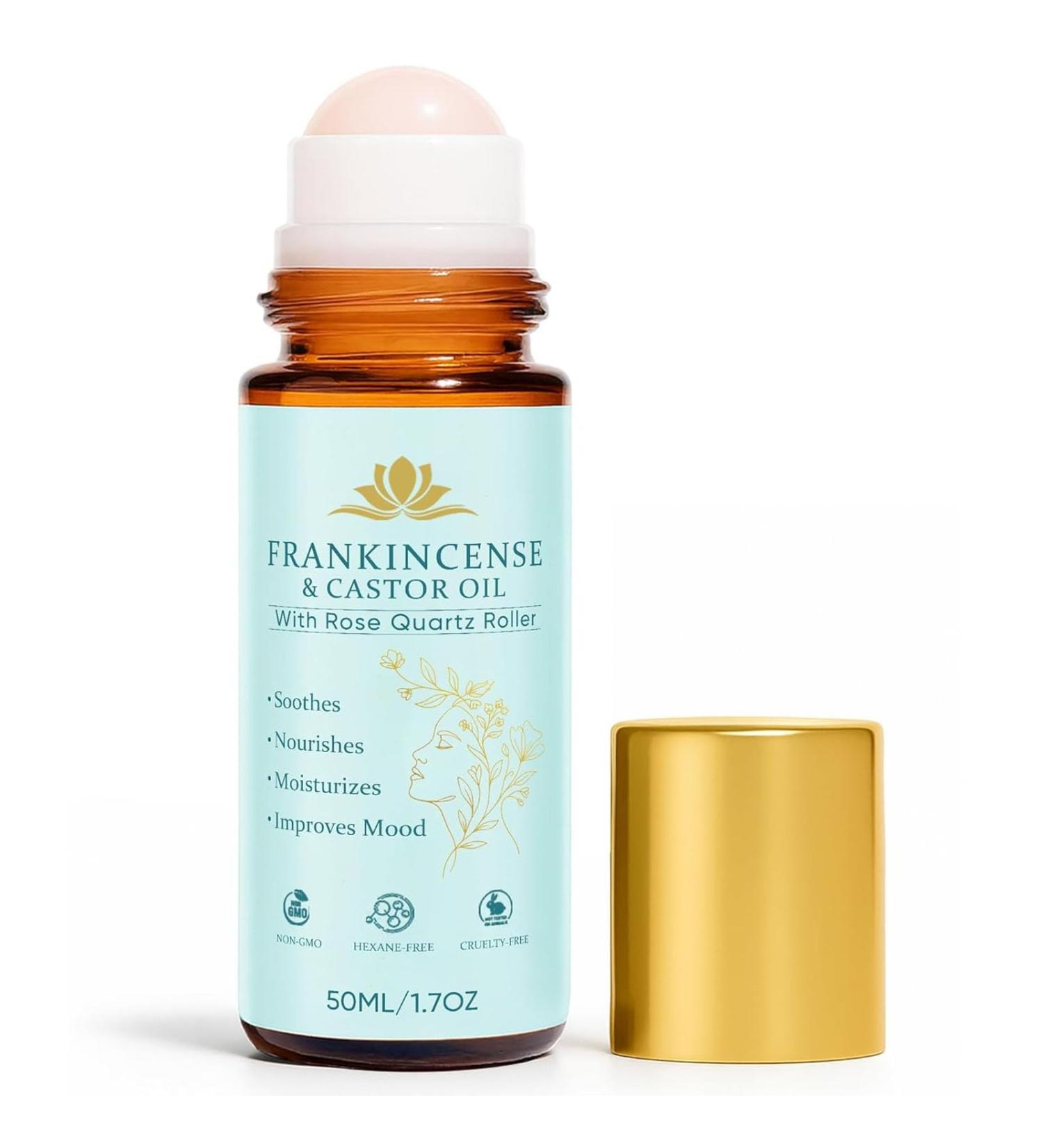 Frankincense and Castor Oil Roll On with Rose Quartz Delivers Silky Smooth Skin Feel Suitable for Face Neck Abdomen 50ML/1.7OZ(1 Pcs) - Buy Online on GoSupps.com