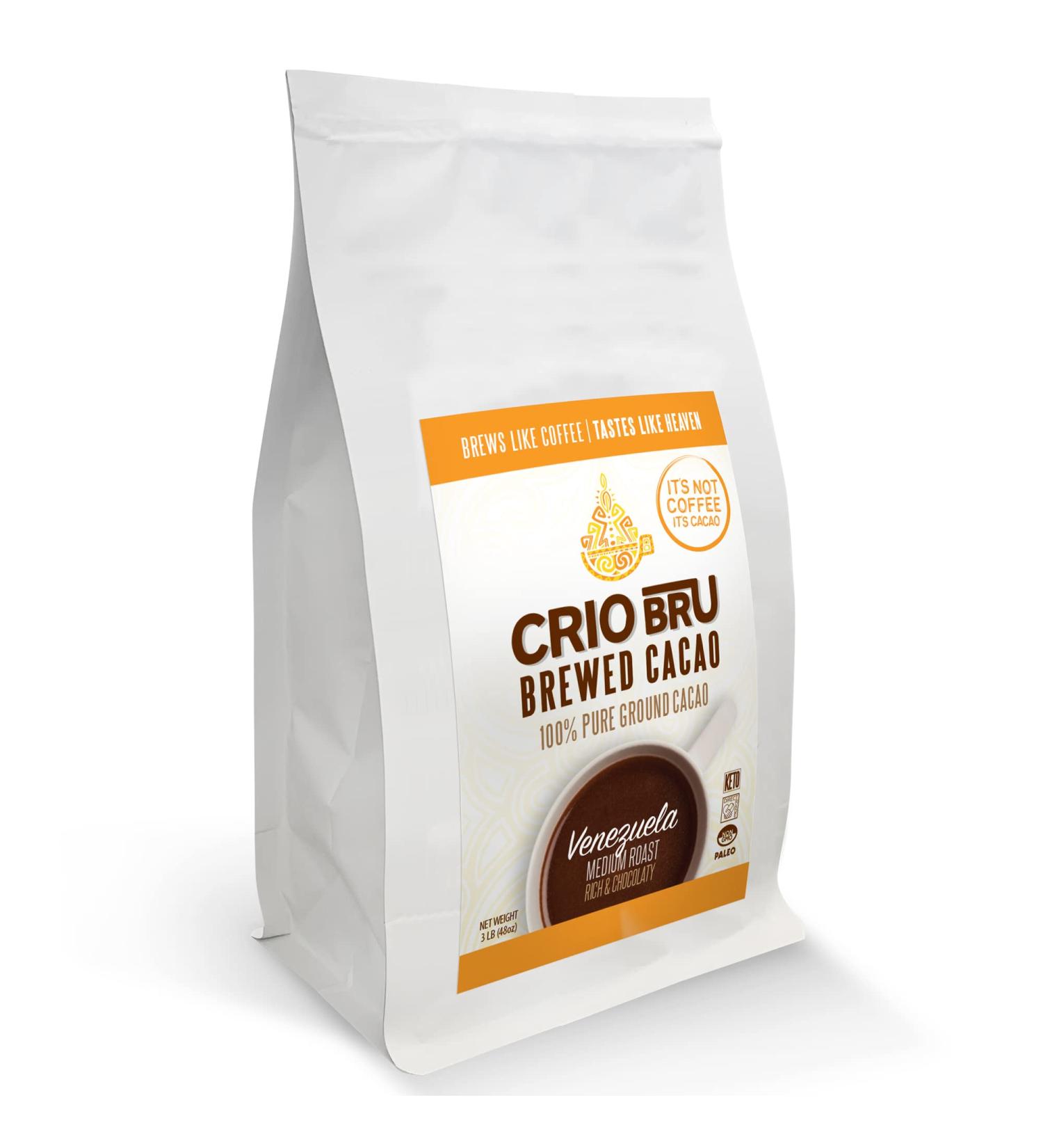 Crio Bru Venezuela Medium Roast 3lb - 100% Pure Ground Cacao Beans | Natural Coffee Alternative | Caffeine Free | Keto Paleo Non-GMO - 48oz - Buy Online on GoSupps.com