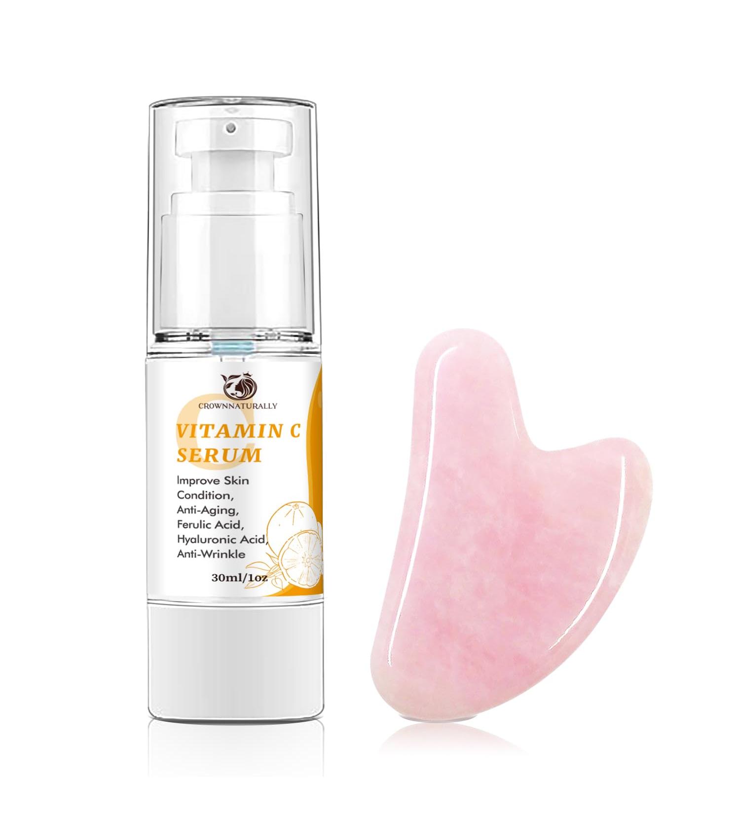 Vitamin C Face Serum & Gua Sha Tool - Anti-Aging Hydration Dark Spot Treatment with Hyaluronic Acid & Collagen - 1.05oz - Buy Online on GoSupps.com