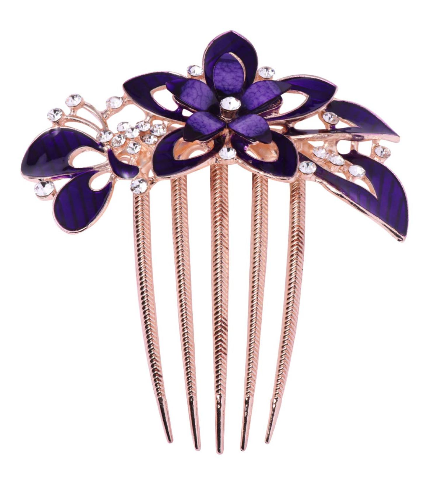 Lurrose Flower Bride Hair Side Comb Rhinestone Bridal Comb Barrette Wedding Hair Accessory for Women (Purple) - Buy Online on GoSupps.com