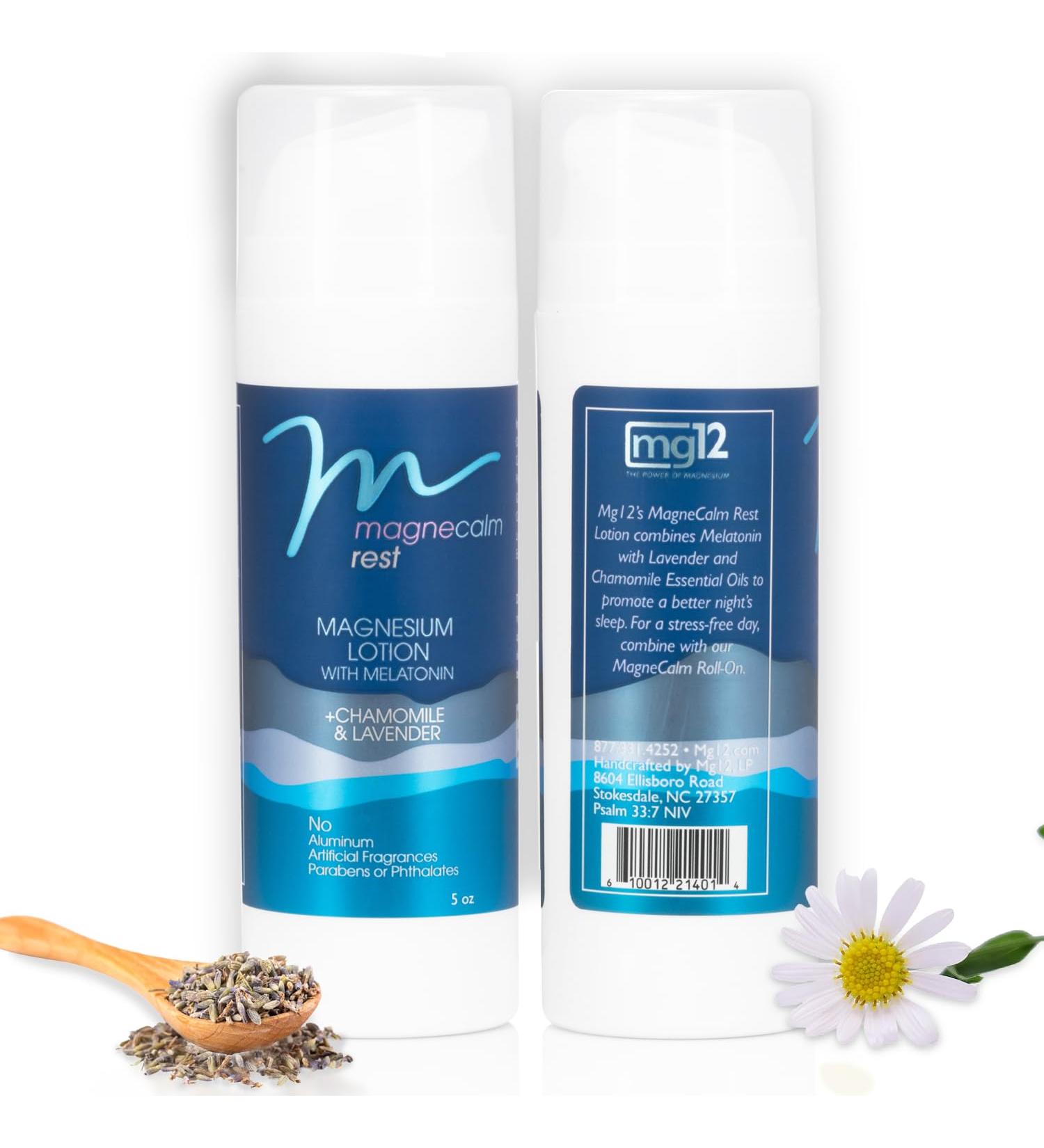 MagneCalm Rest Lotion with Melatonin | Lavender & Chamomile Magnesium Lotion for Relaxation - 5oz - Buy Online on GoSupps.com