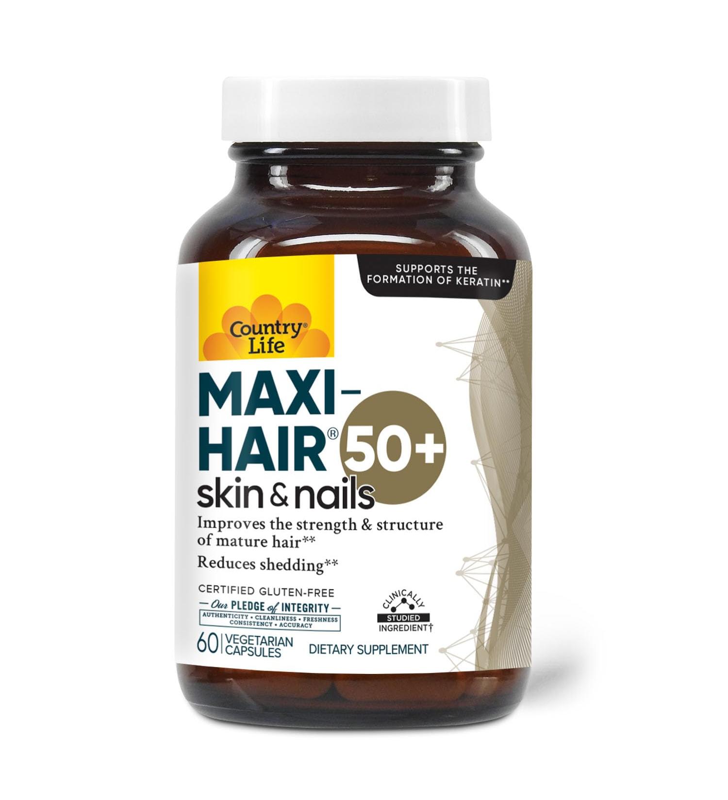 Country Life Maxi-Hair 50+ Biotin-Based Hair Skin & Nails Supplement for Women & Men Over 50 | Supports Healthy Hair Growth & Reduced Shedding | Certified Gluten-Free & Vegetarian | 60 Capsules - Buy Online on GoSupps.com