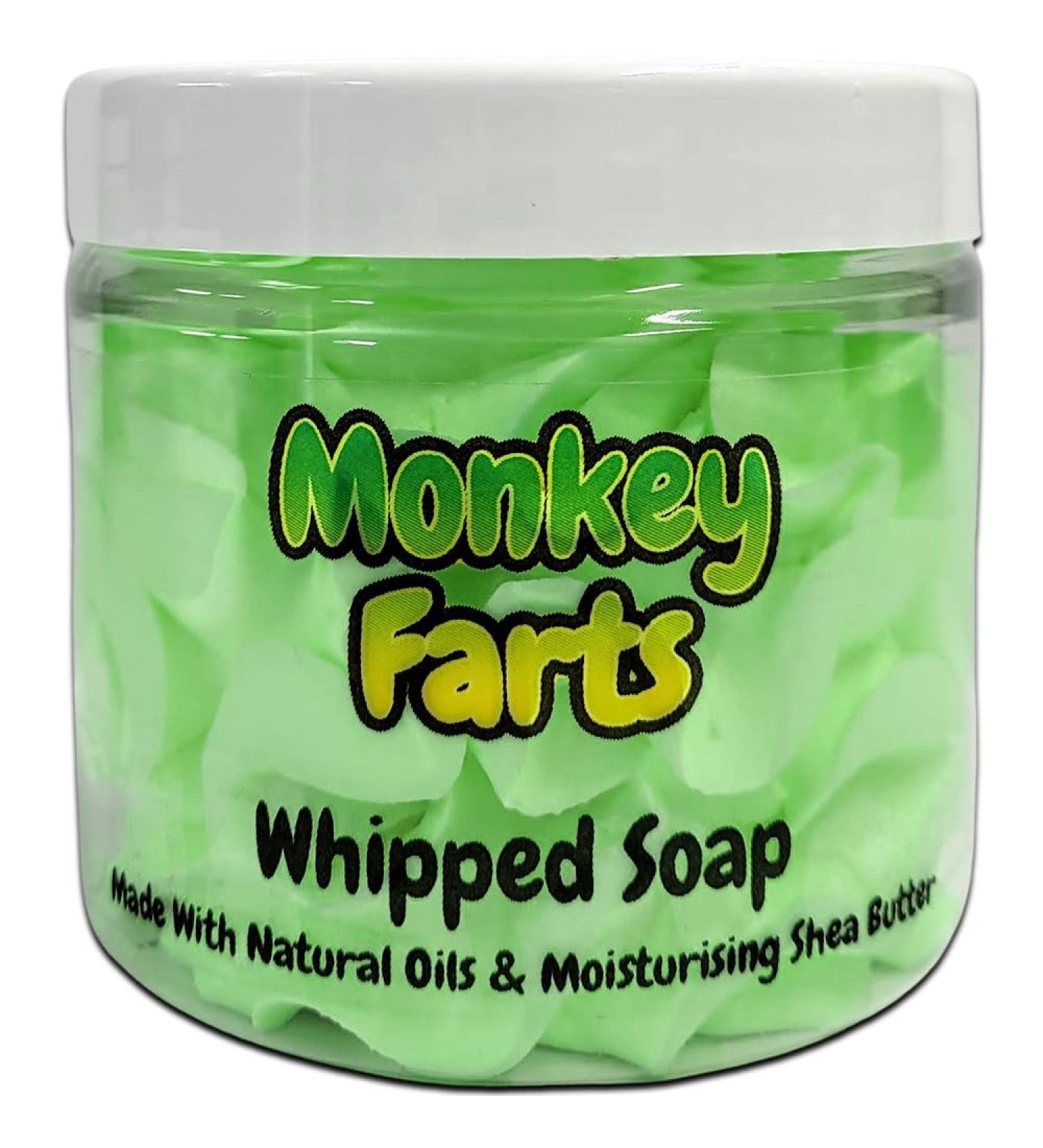 Monkey Farts Whipped Soap Body Wash - 150g - Natural Oils and Butters - Fruity Scent - Vegan Friendly - Puddle of Wax - Made in the UK - Buy Online on GoSupps.com