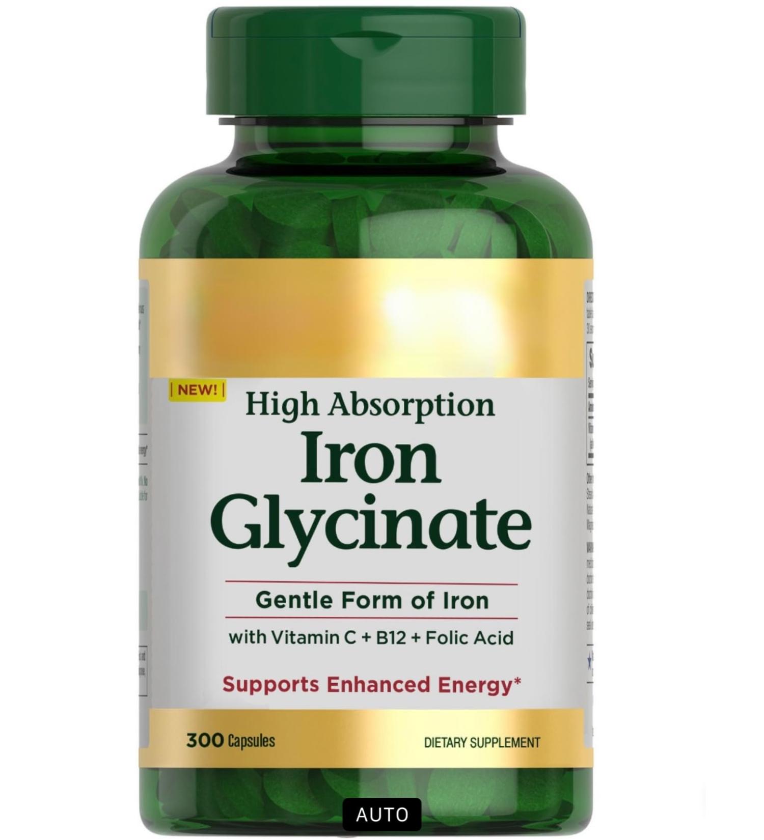 Nature Iron Glycinate 28mg Iron 300 Capsules with Vitamins C B12 & Folic Acid