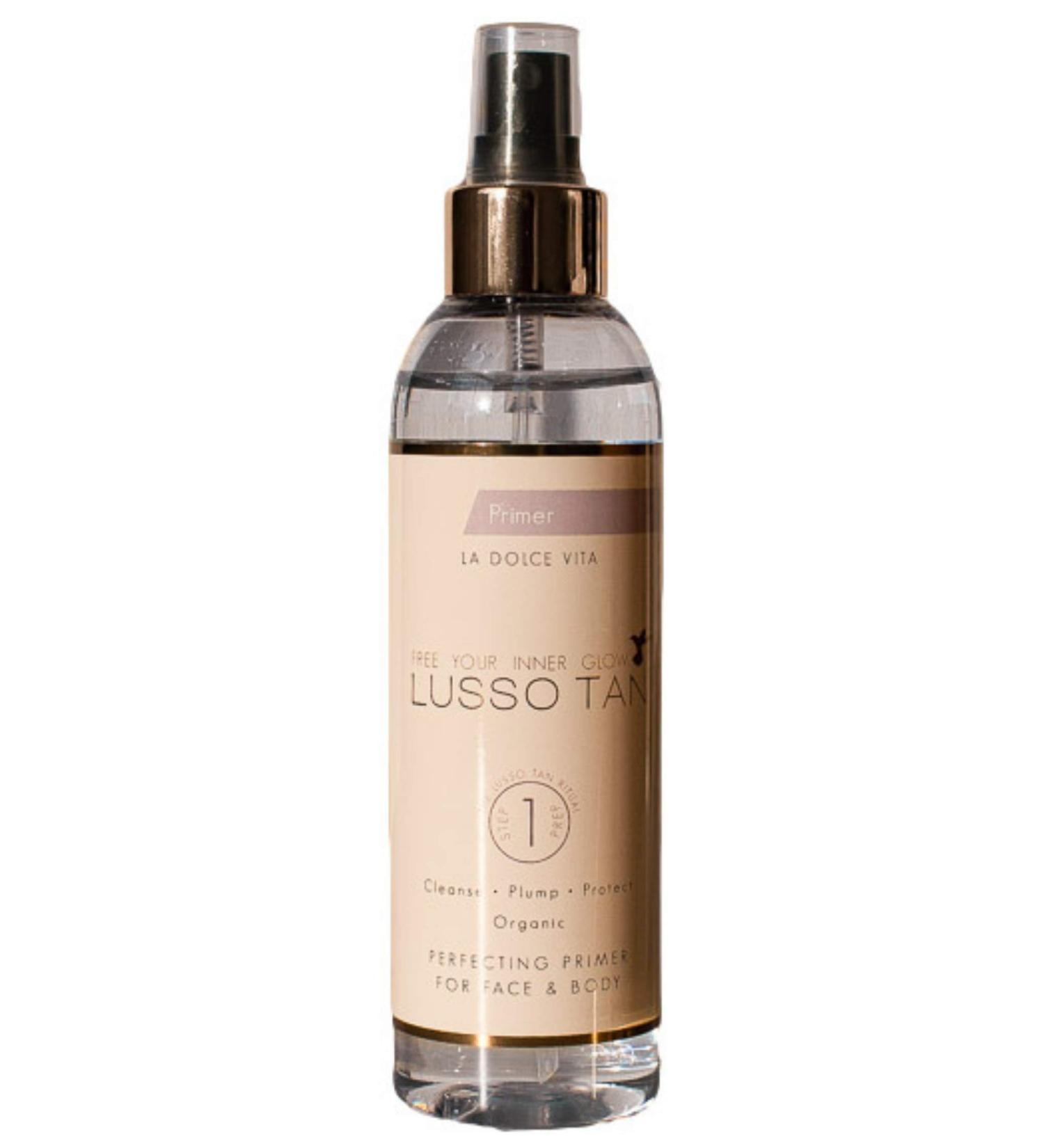 Lusso Tan - Fake Tan Perfecting Primer Spray for Face and Body 200ml Organic Vegan and Cruelty-Free Self-Tan Priming Body Mist with Aloe Vera Instant-drying. Streak-free Tan flawless finish - Buy Online on GoSupps.com