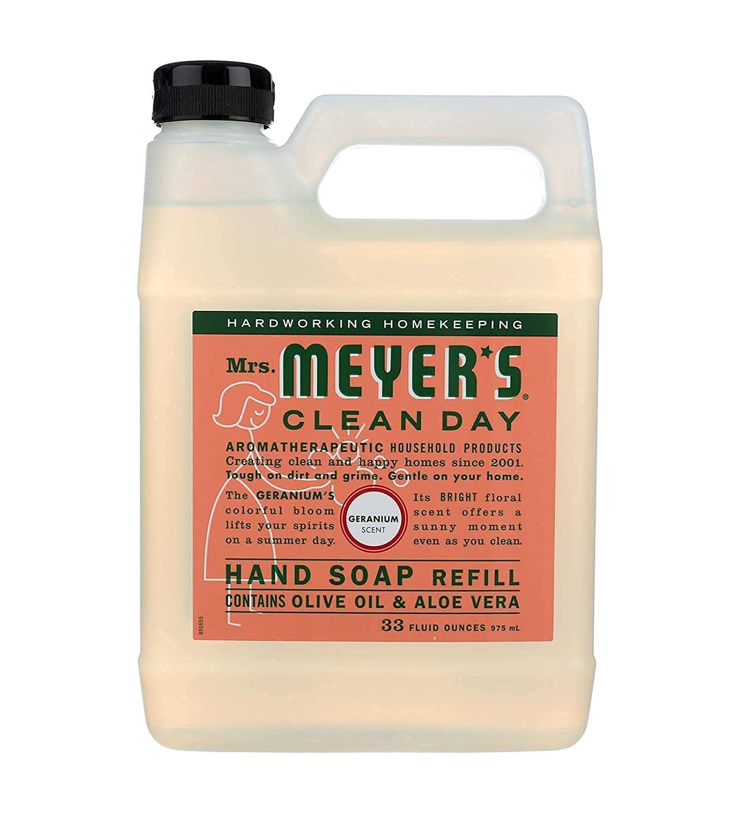 Mrs. Meyer's Geranium Hand Soap Refill 33 Fl. Oz - Biodegradable Formula with Essential Oils - Buy Online on GoSupps.com