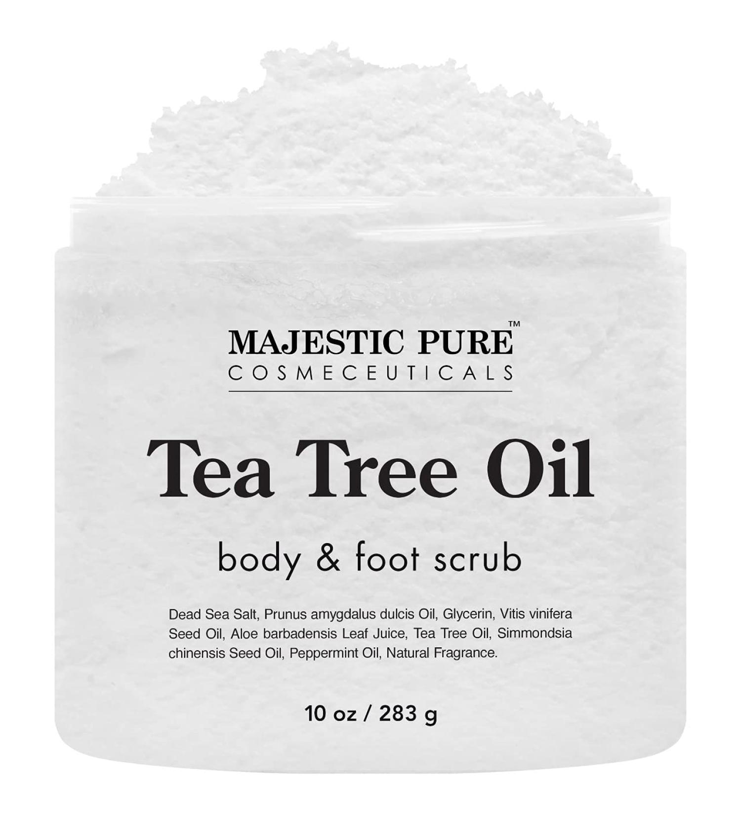 MAJESTIC PURE Tea Tree Oil Body and Foot Scrub - Exfoliating Skin Cleanser for Acne, Callus, Corns, Athlete's Foot, Jock Itch - Promotes Healthy Skin - 10 oz - Buy Online on GoSupps.com