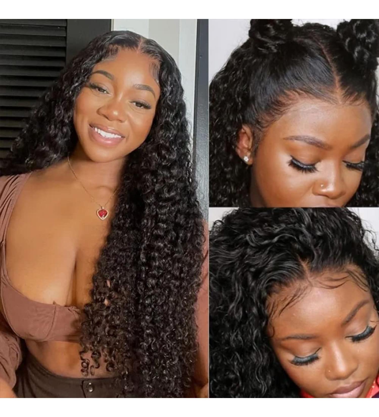 ARIETIS 24 Inch Deep Wave HD Lace Front Human Hair Wig for Black Women - Brazilian Deep Curly, Pre Plucked, 180% Density - 24 Natural Hairline with Baby Hair - Buy Online on GoSupps.com