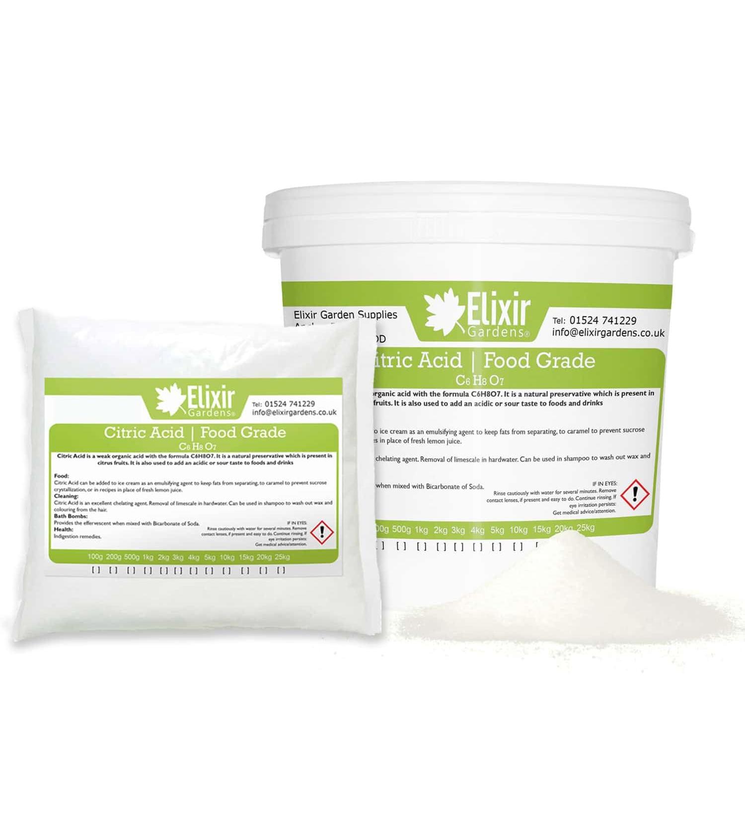 Elixir Gardens Citric Acid Fine Grade | 100% Anhydrous GMO Free | 250g - 25kg | Supplied in a Bag or Tub | 1kg Bag - Buy Online on GoSupps.com