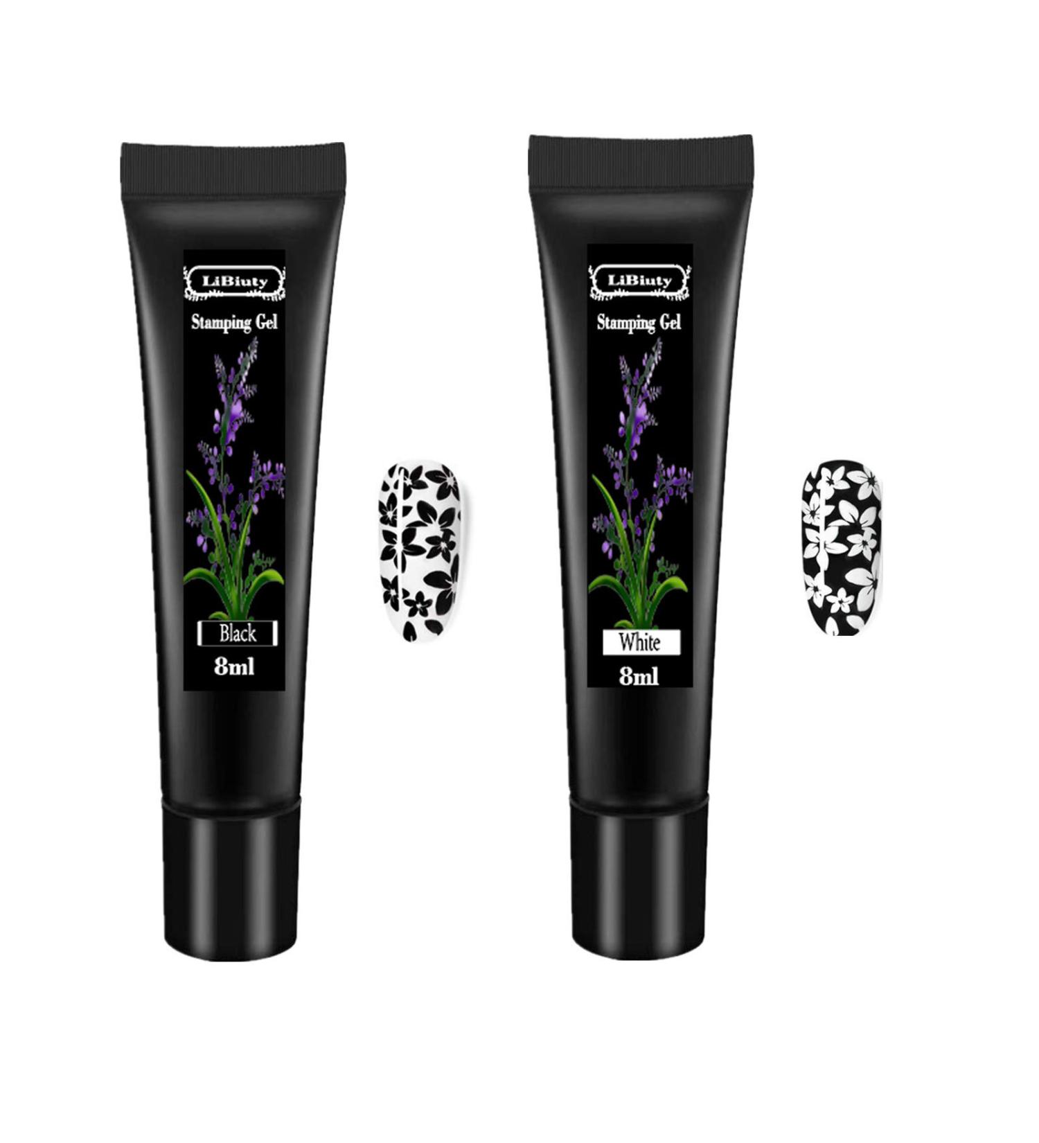 Black & White Nail Stamping Gel Polish Set - 2Pcs 8ml Art Printing for Nail Plate Template - Buy Online on GoSupps.com