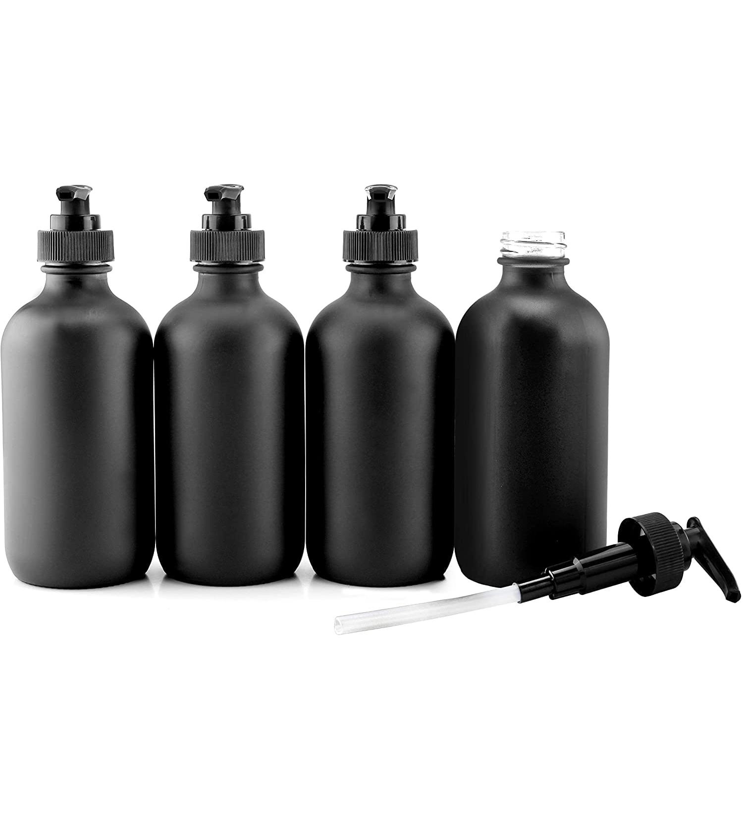Black Coated 8-Ounce Glass Pump Bottles (4-Pack) for Lotions, Liquid Soap, Aromatherapy - Cornucopia Brands - Buy Online on GoSupps.com