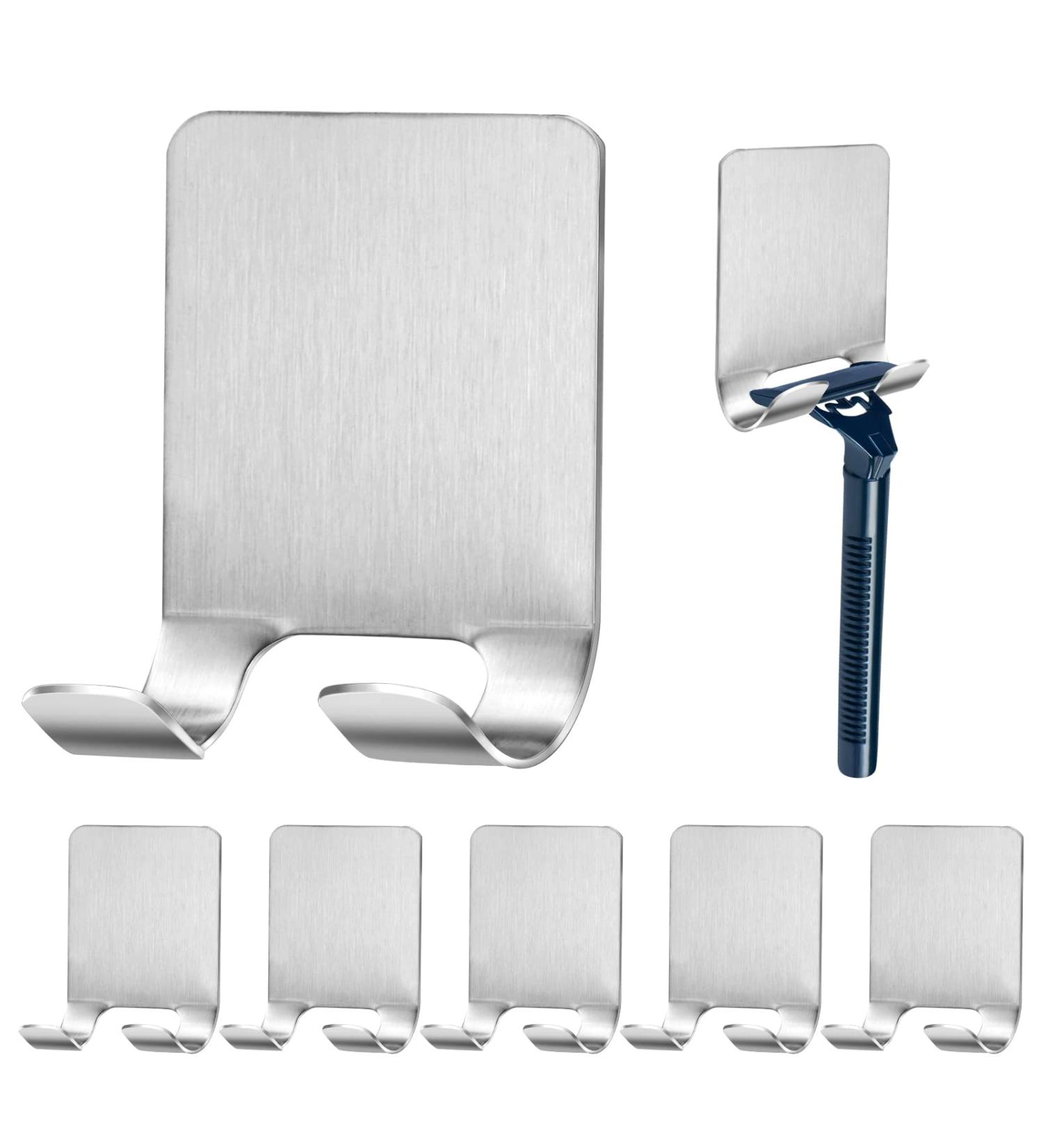 Auxsooul 6-Piece Shower Razor Holder - No Drilling Stainless Steel Self-Adhesive Multi-Purpose Hook - Wall-Mounted Shaver Bracket in Silver - Buy Online on GoSupps.com