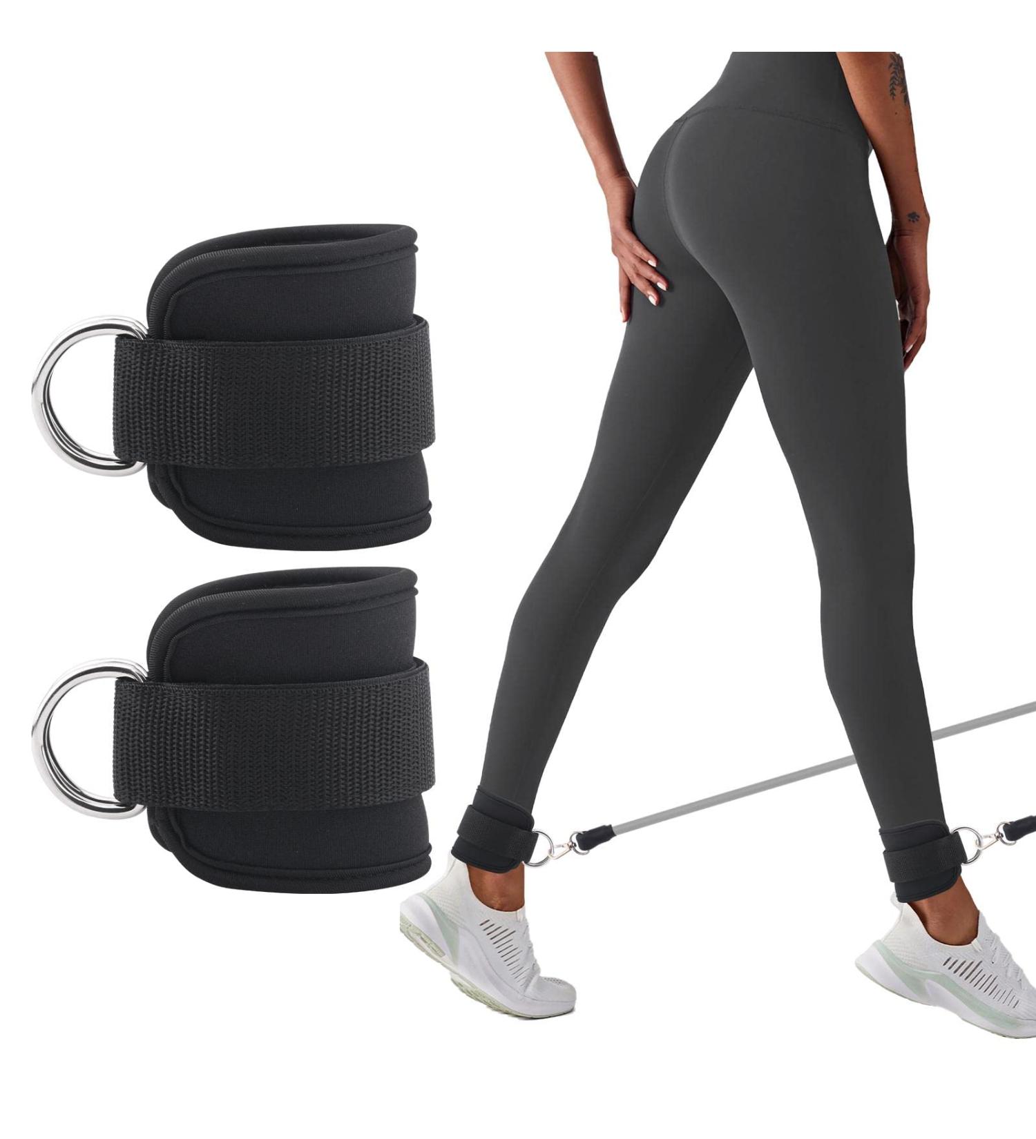 2 Pieces Foot Loops Cable Pull - Fitness Ankle Straps with D-Rings & Carabiners for Leg Extensions | Black - Ideal for Men & Women - Buy Online on GoSupps.com