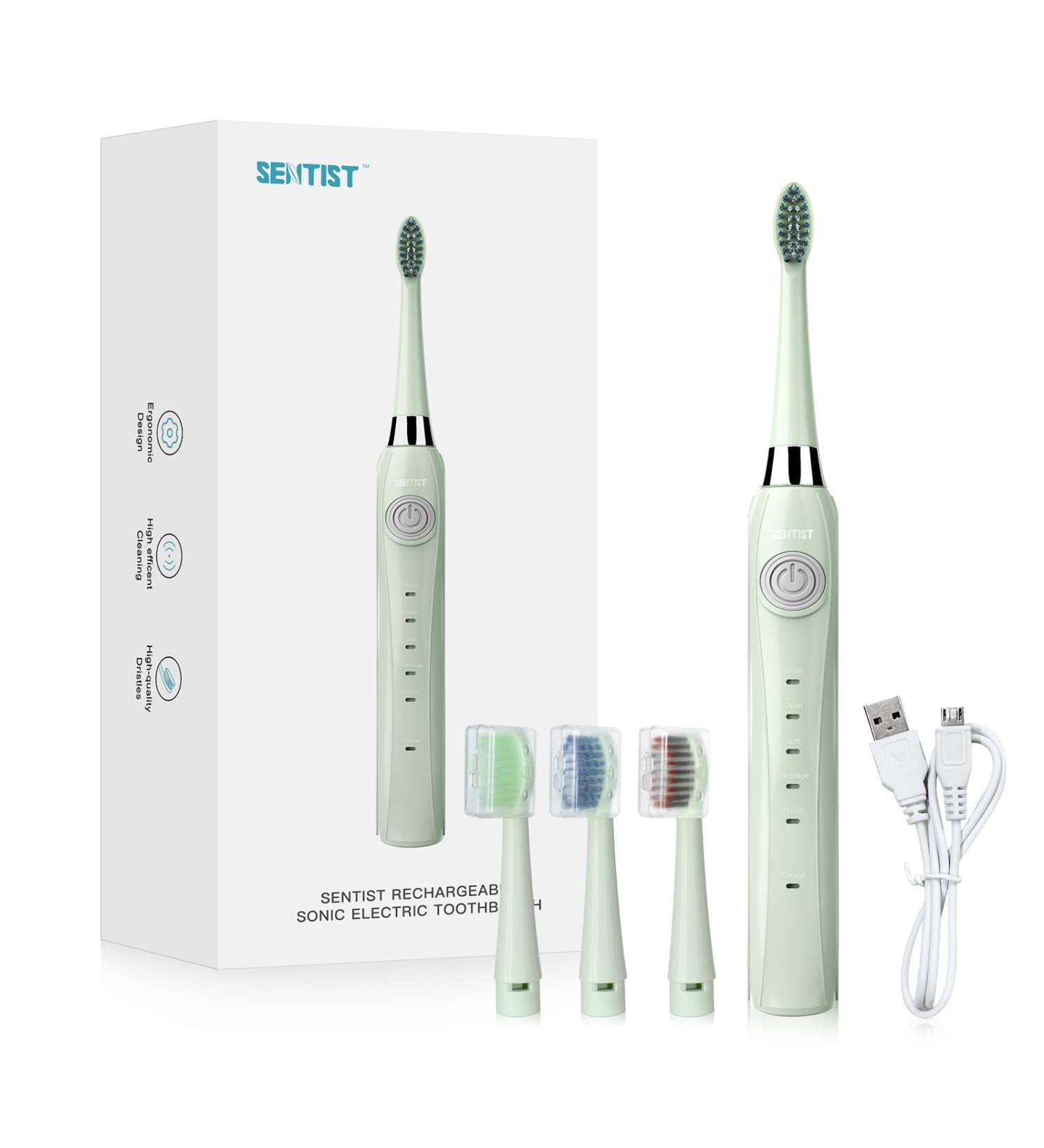 SENTIST Sonic Electric Toothbrush - 5 Modes, Timer, 3 Replacement Heads, 30-Day Battery Life - IPX7 Waterproof - Buy Online on GoSupps.com